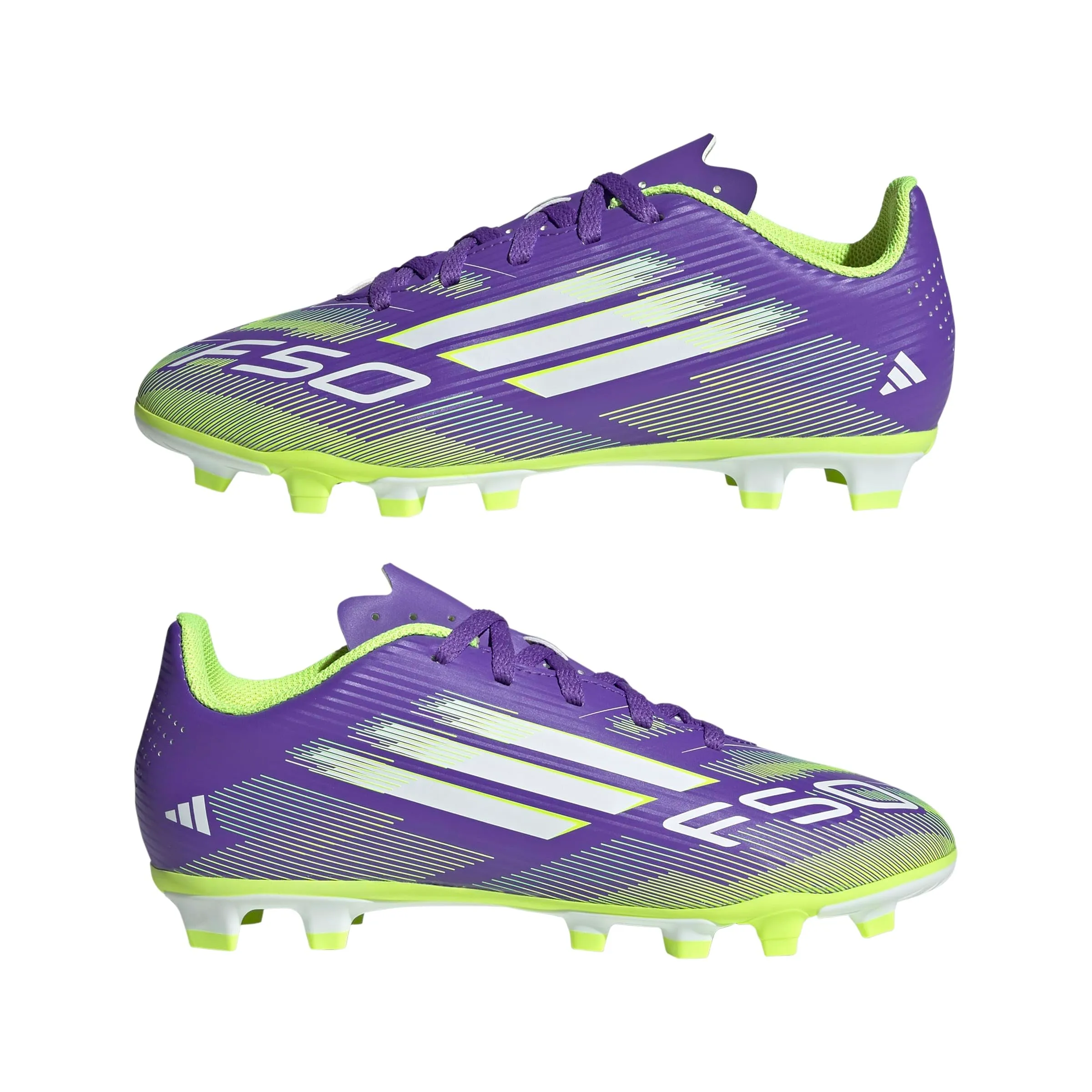 adidas Bambini F50 Club Firm Ground/Multi Ground Football Boots Kids, Purple Rush/Cloud White/Lucid Lemon, 33.5 EU - immagine 8