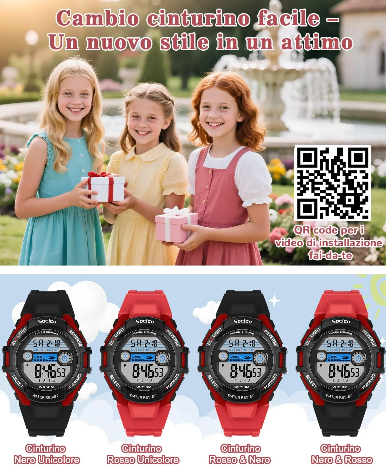 SOCICO Orologio Digitale Impermeabile 5ATM con Luce 7 Colori per Bambini SOC-3015 - immagine 7