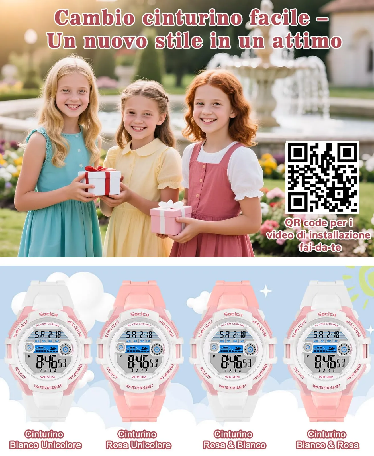 SOCICO Orologio Digitale Impermeabile 5ATM con Luce 7 Colori per Bambini SOC-3015 - immagine 7