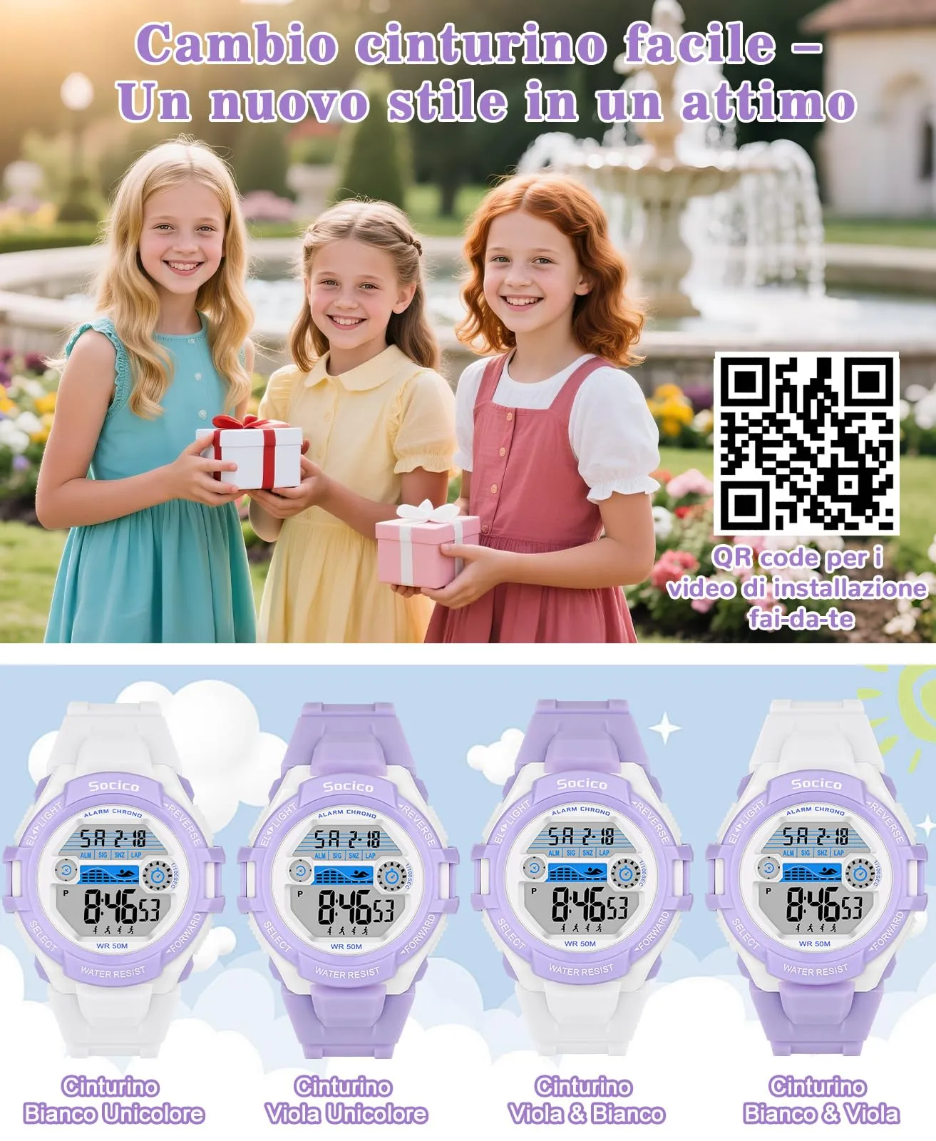 SOCICO Orologio Digitale Impermeabile 5ATM con Luce 7 Colori per Bambini SOC-3015 - immagine 7