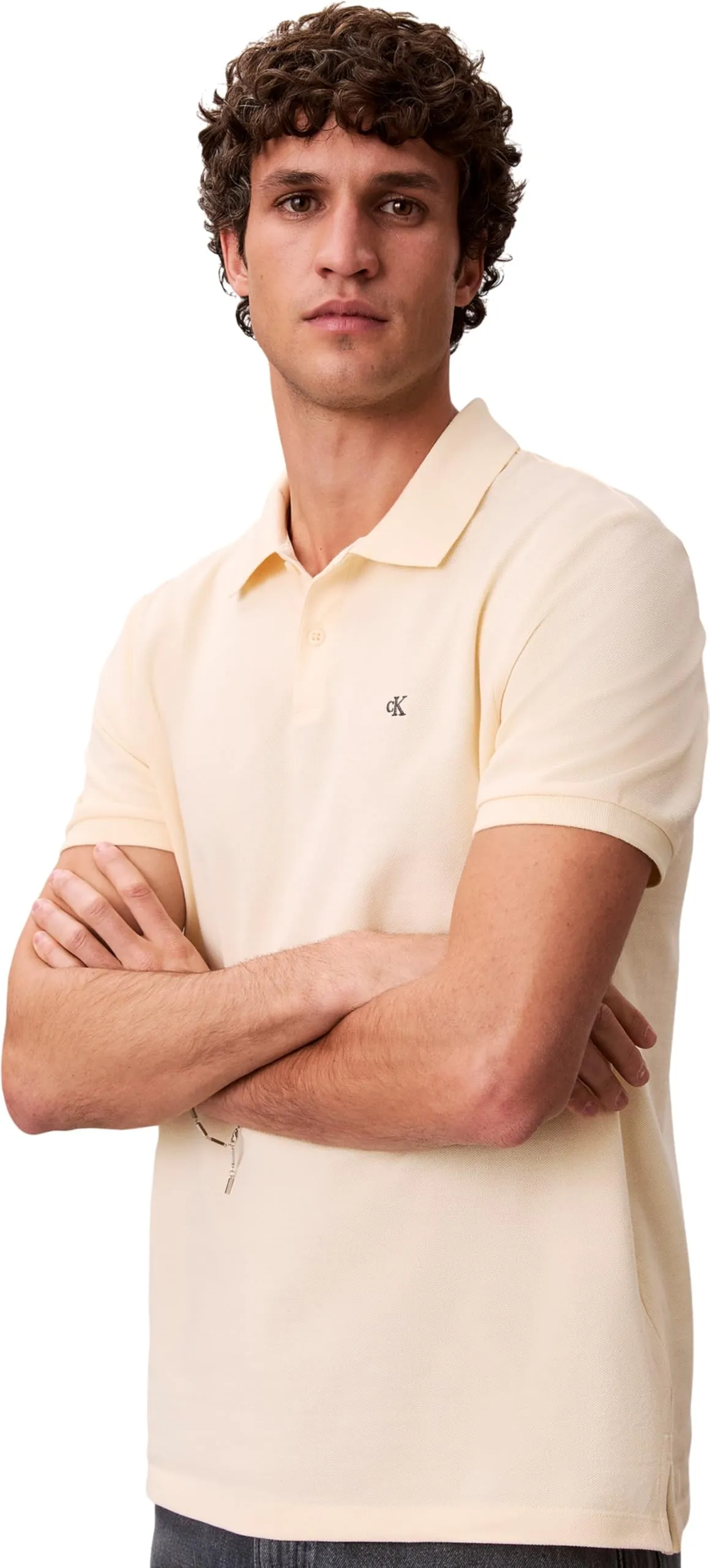 Calvin Klein Uomo Maglietta Polo Monogram Pique in Cotone, Vanilla Custard, M - immagine 4