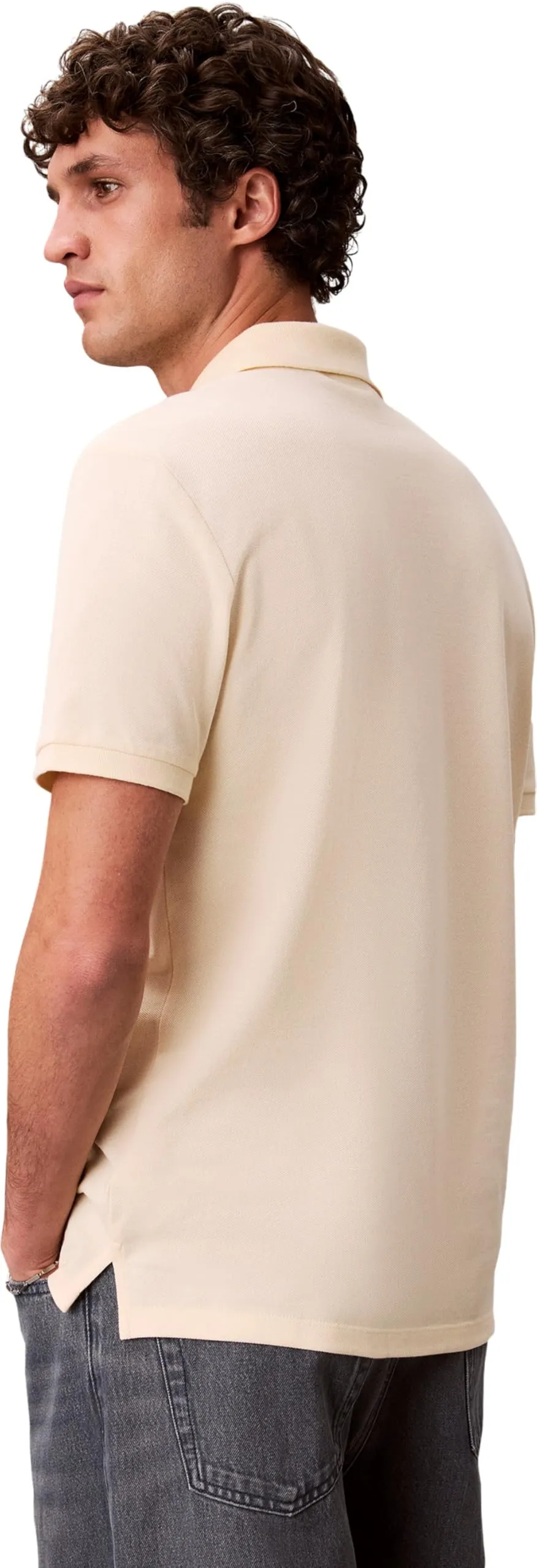 Calvin Klein Uomo Maglietta Polo Maniche Corte Monogram Pique in Cotone, Vanilla Custard, L - immagine 2