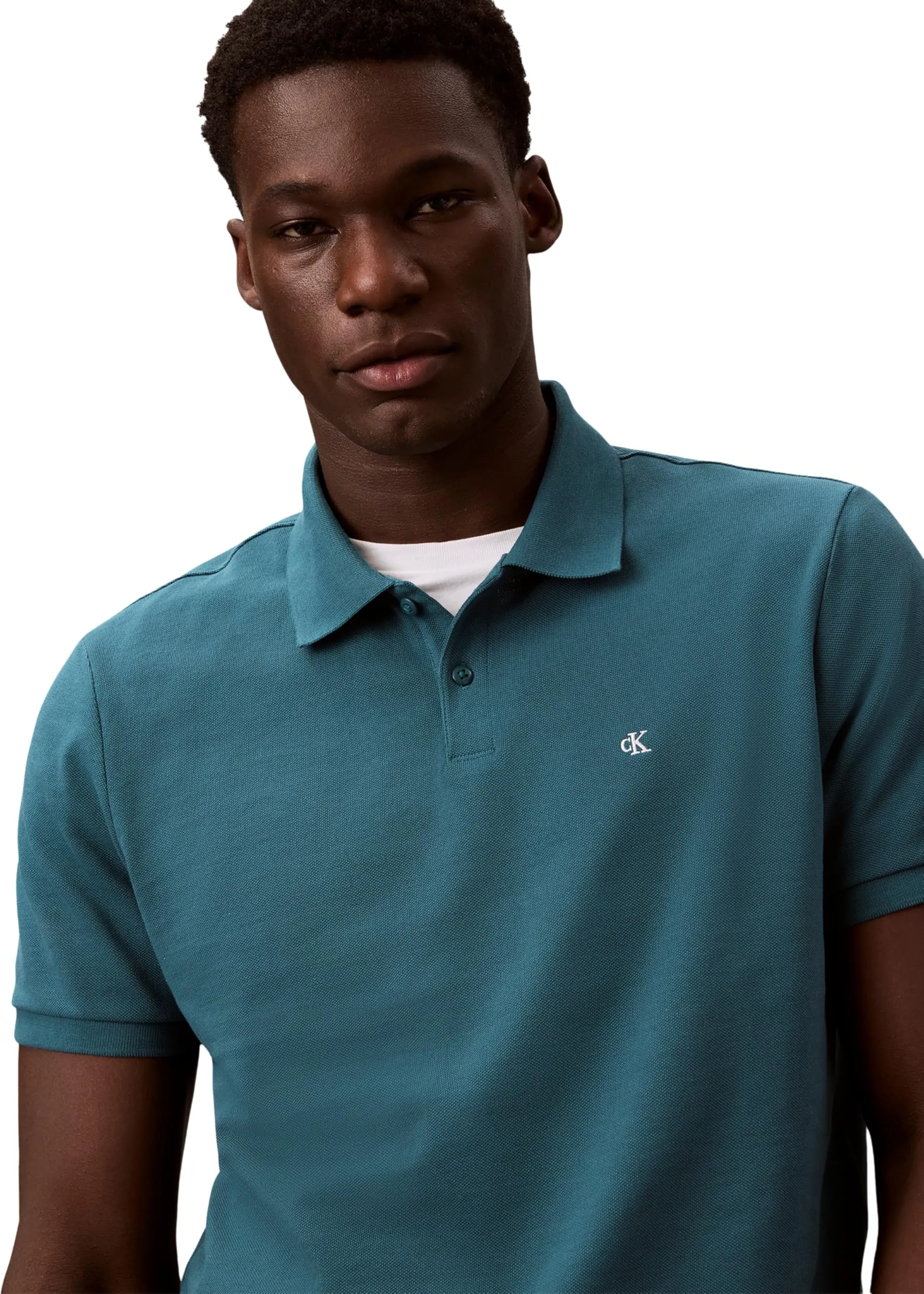 Calvin Klein Monogram Pique Cotton Short Sleeve Polo Shirt - Tahoe Green, S - immagine 3