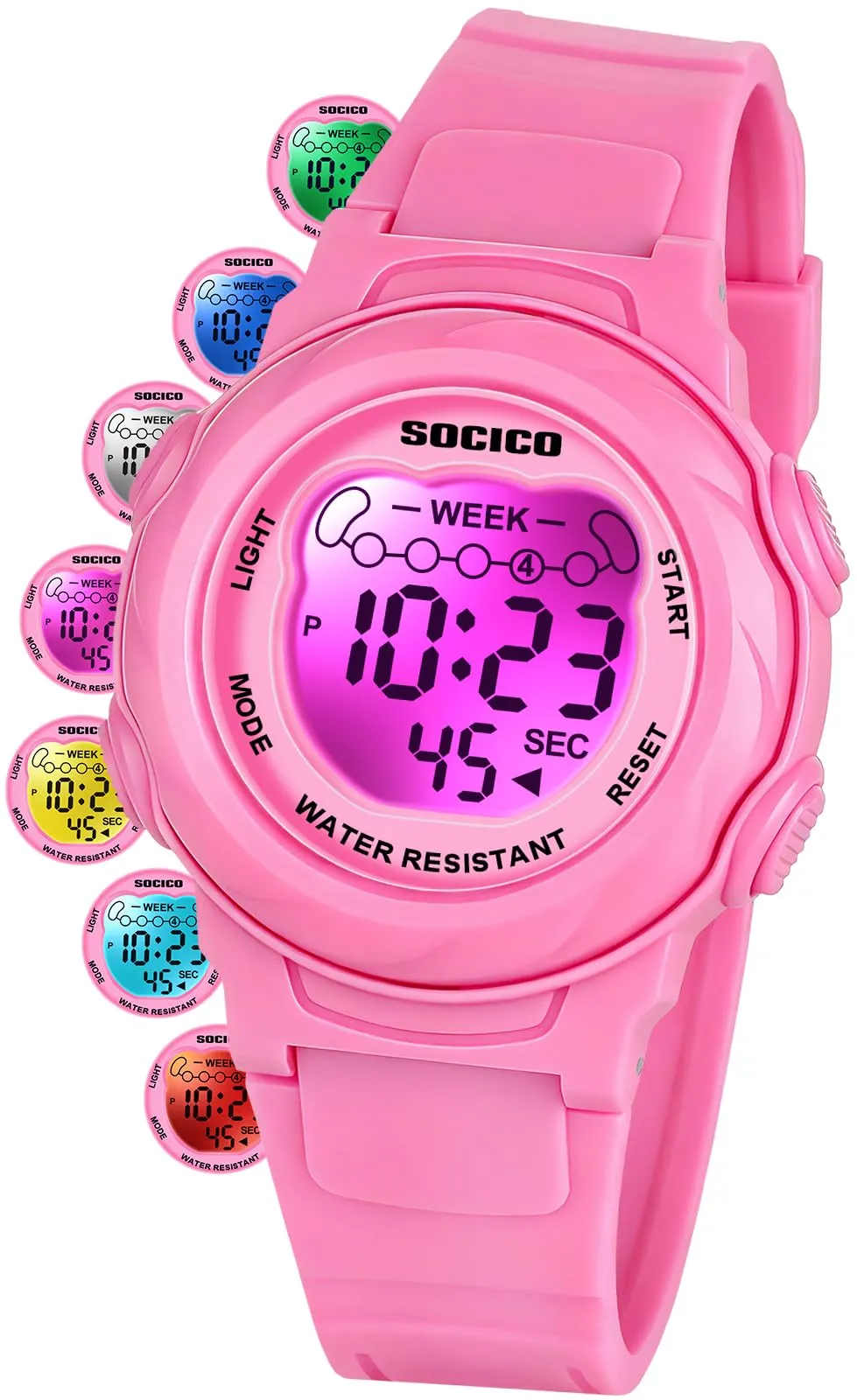 SOCICO Orologio Digitale Impermeabile 5ATM con Luce 7 Colori per Bambini - immagine 1