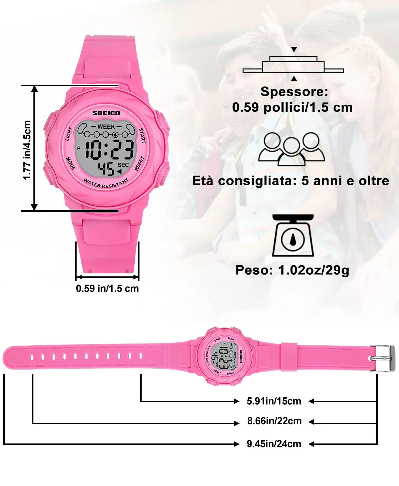 SOCICO Orologio Digitale Impermeabile 5ATM con Luce 7 Colori per Bambini - immagine 4