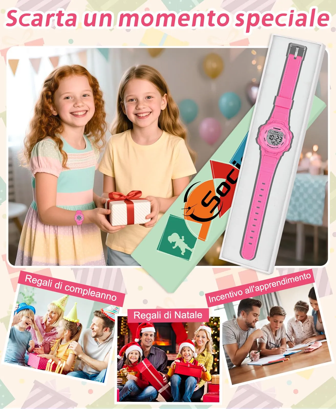 SOCICO Orologio Digitale Impermeabile 5ATM con Luce 7 Colori per Bambini - immagine 6