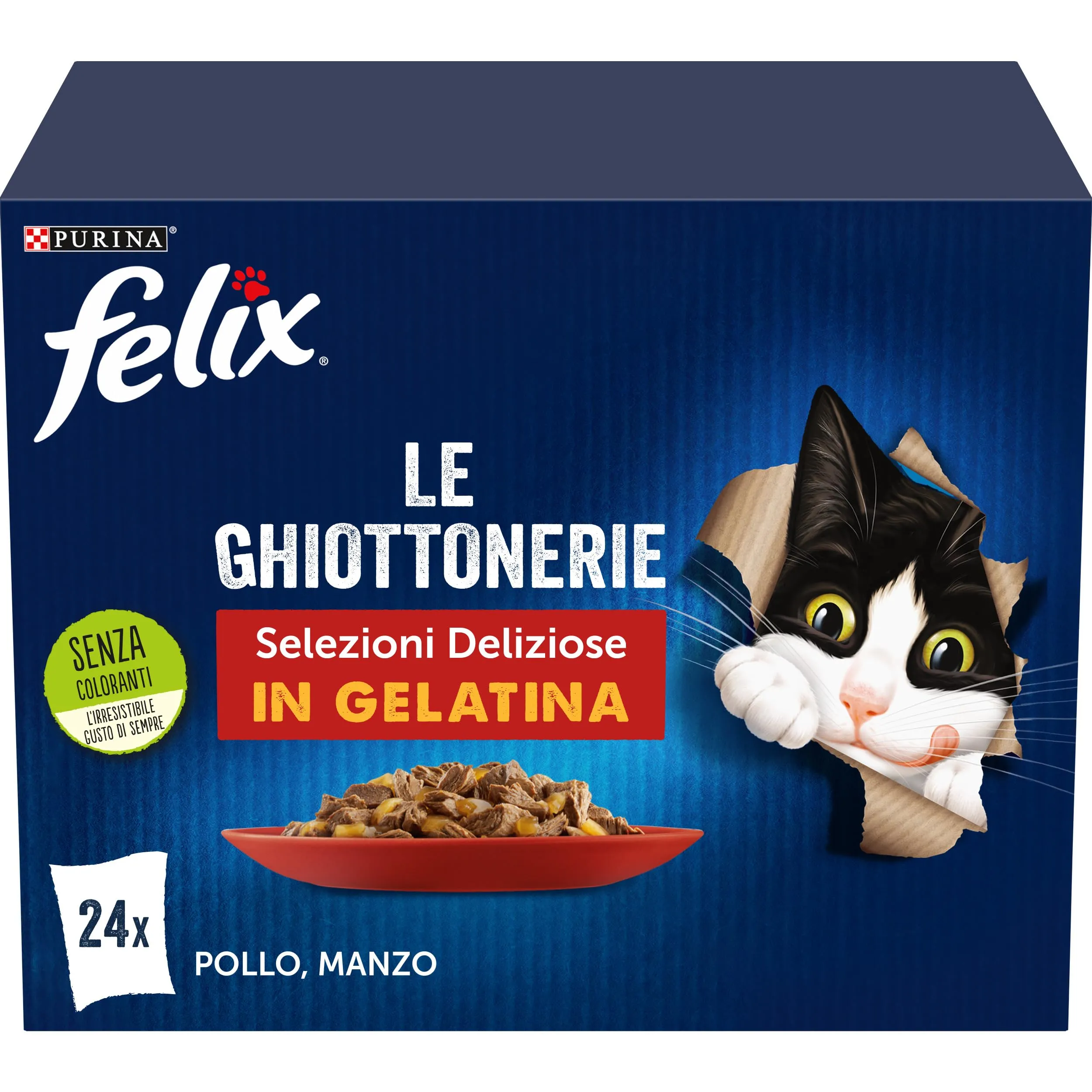 Purina Felix Le Ghiottonerie Cibo Umido per Gatti con Manzo, Pollo, Coniglio e Agnello, 24 x 85g - immagine 1