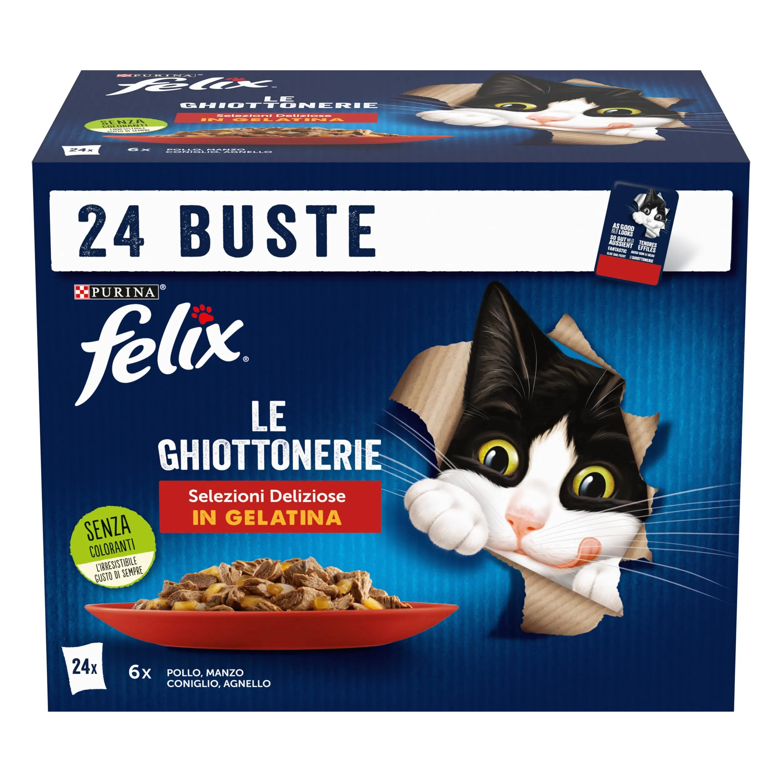 Purina Felix Le Ghiottonerie Cibo Umido per Gatti con Manzo, Pollo, Coniglio e Agnello, 24 x 85g - immagine 2