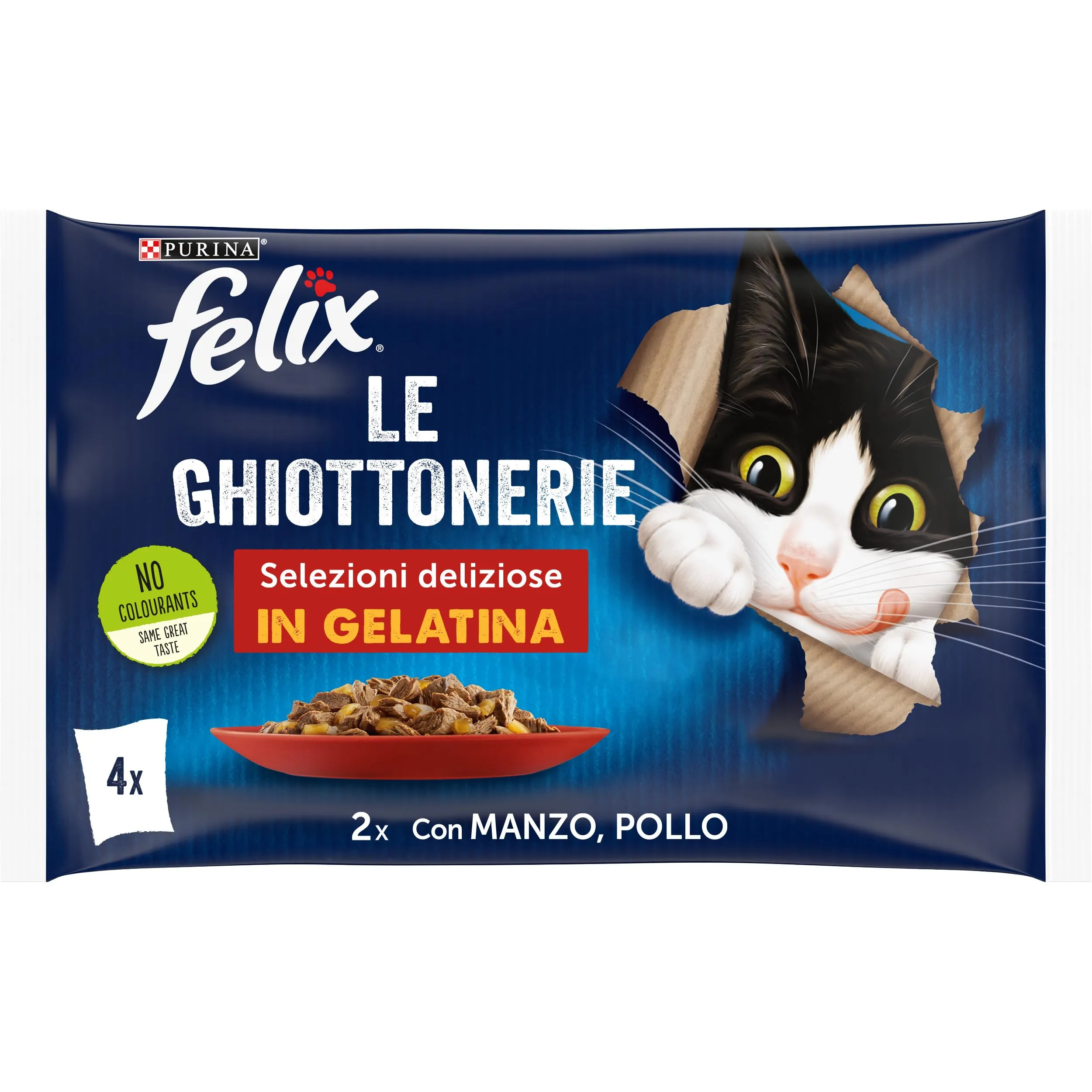 Purina Felix Le Ghiottonerie Cibo Umido per Gatti Manzo e Pollo, 4 buste da 85 g - immagine 1