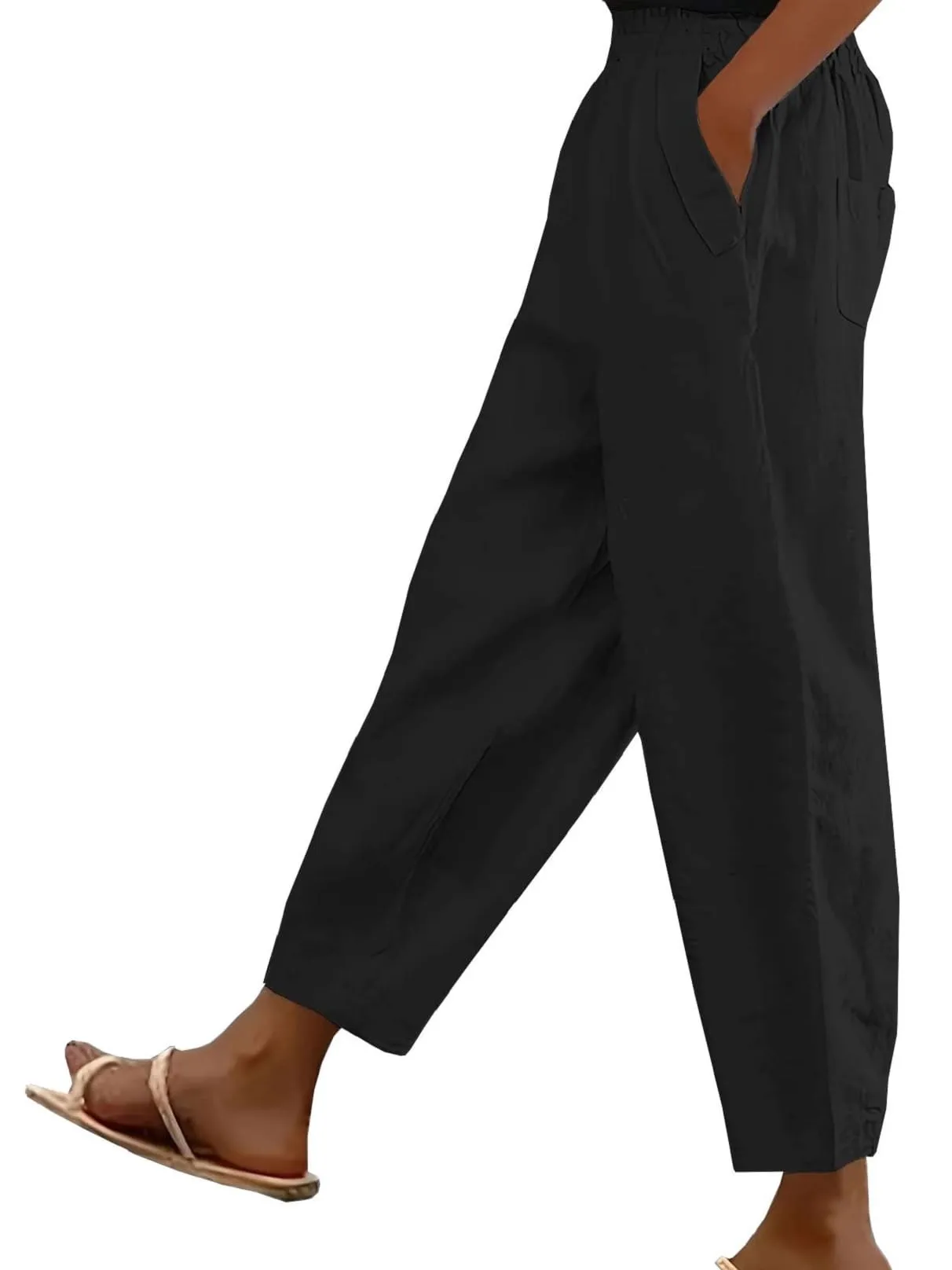 CheChury Pantaloni Donna 7/8 in Lino e Cotone Larghi con Tasche - immagine 1