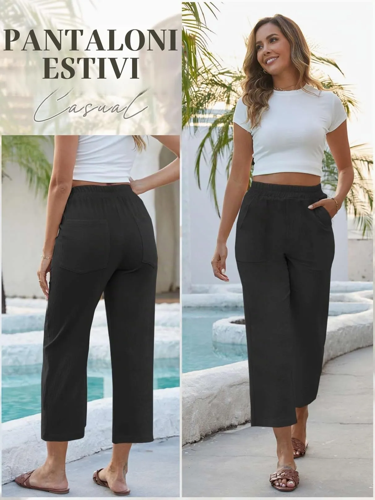 CheChury Pantaloni Donna 7/8 in Lino e Cotone Larghi con Tasche - immagine 4