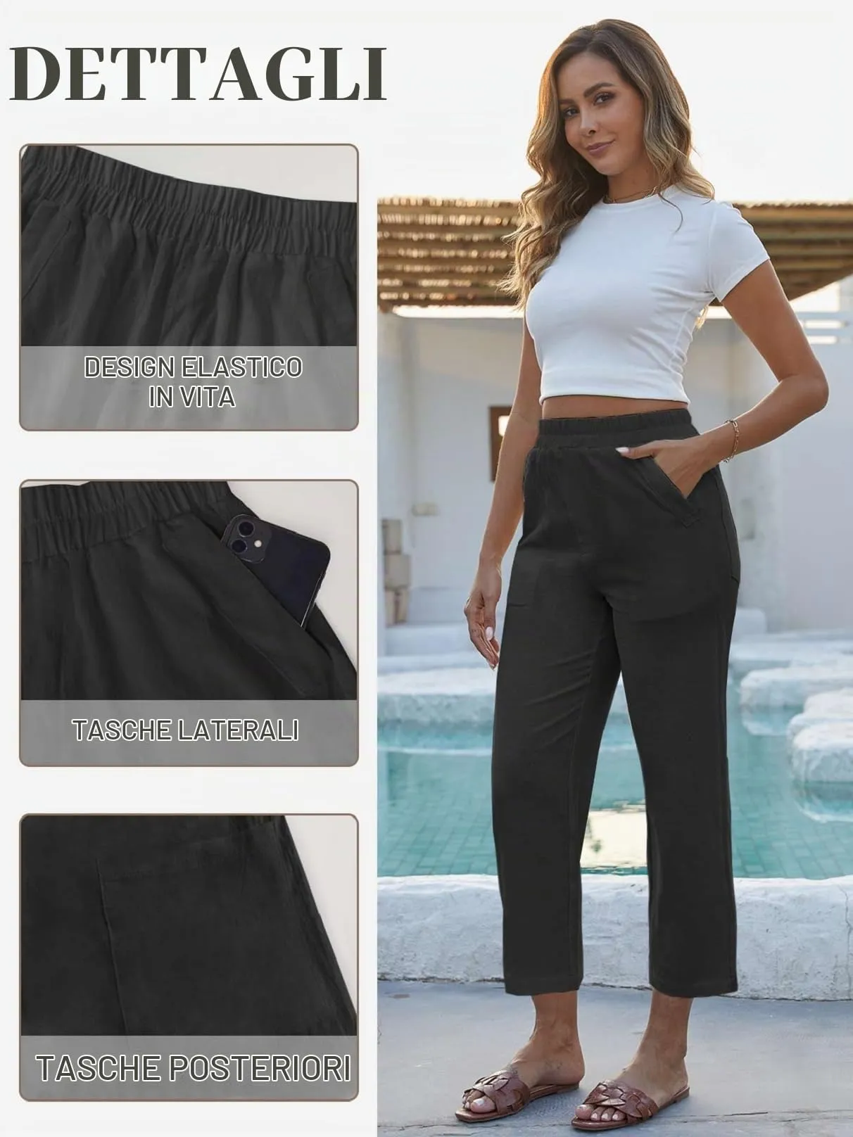CheChury Pantaloni Donna 7/8 in Lino e Cotone Larghi con Tasche - immagine 5