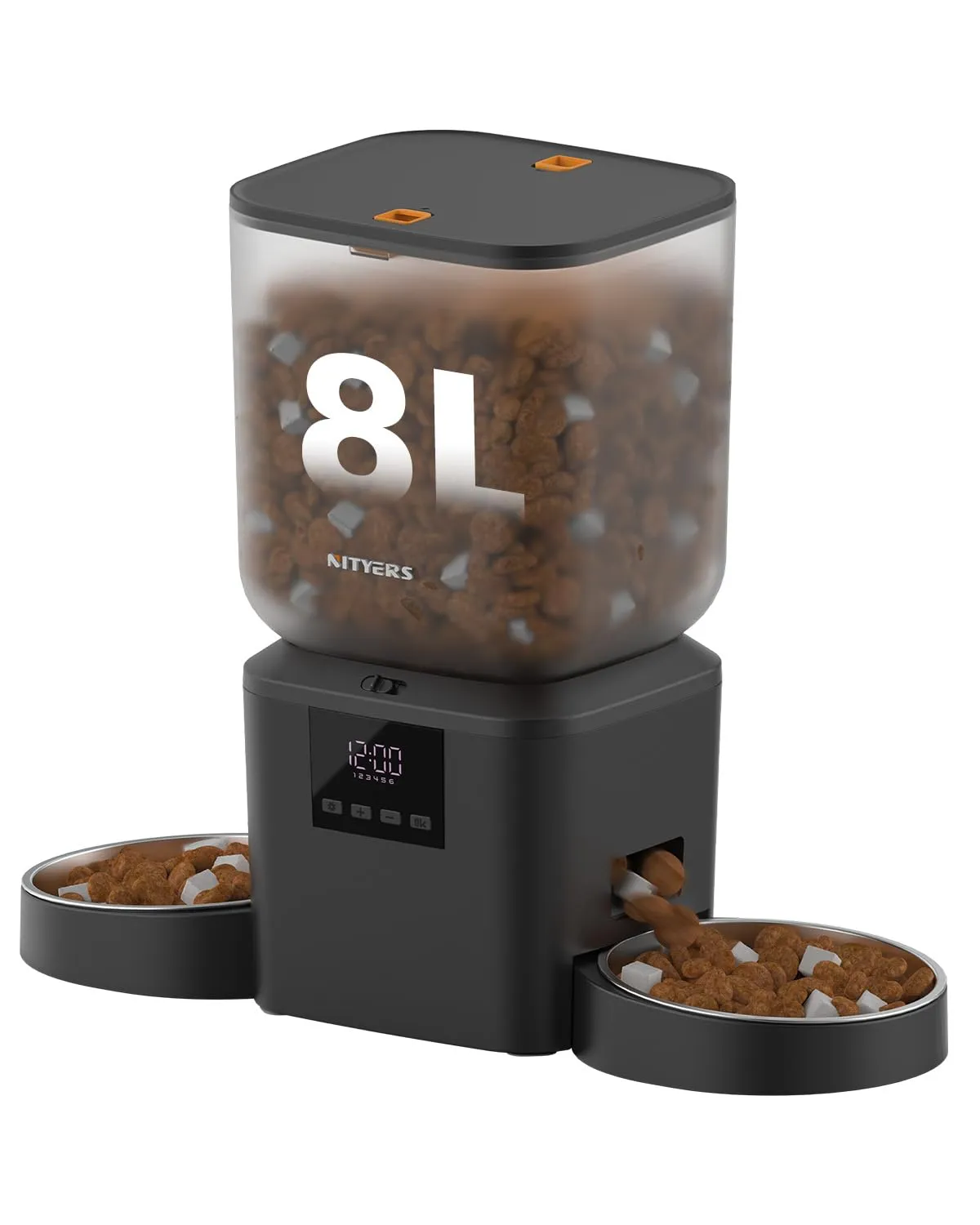 Nityers Distributore Automatico Cibo Gatti con 2 Ciotole, 8L, QQ-N21 - immagine 1