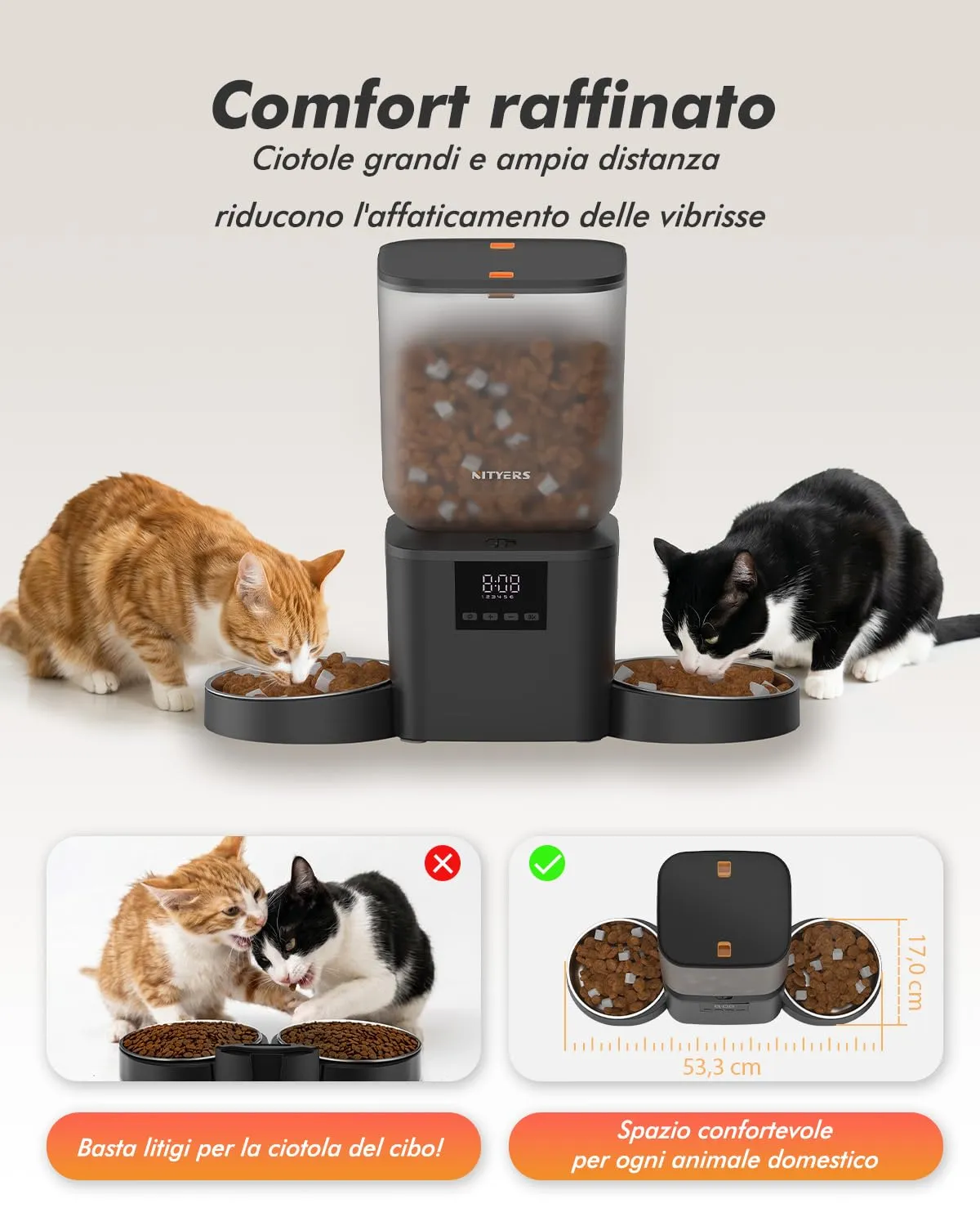 Nityers Distributore Automatico Cibo Gatti con 2 Ciotole, 8L, QQ-N21 - immagine 4