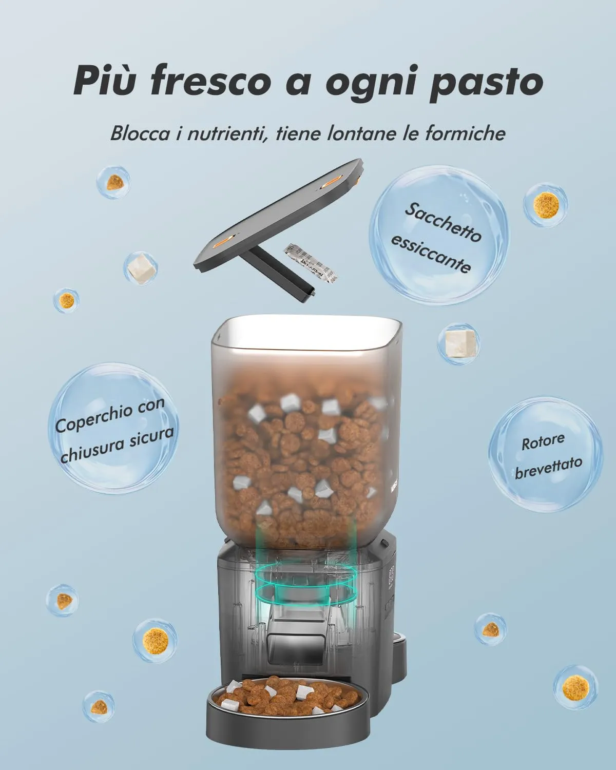 Nityers Distributore Automatico Cibo Gatti con 2 Ciotole, 8L, QQ-N21 - immagine 6