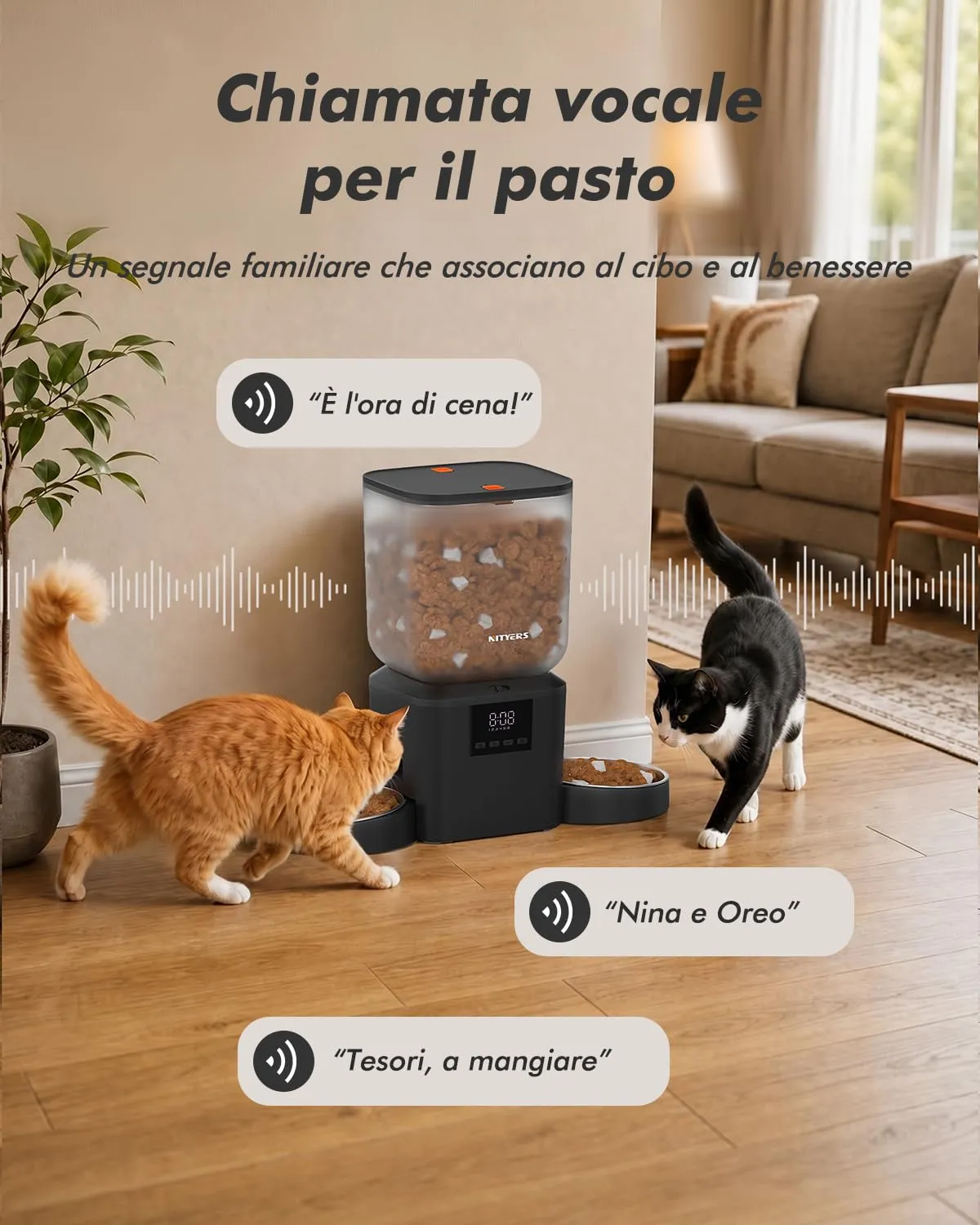 Nityers Distributore Automatico Cibo Gatti con 2 Ciotole, 8L, QQ-N21 - immagine 8