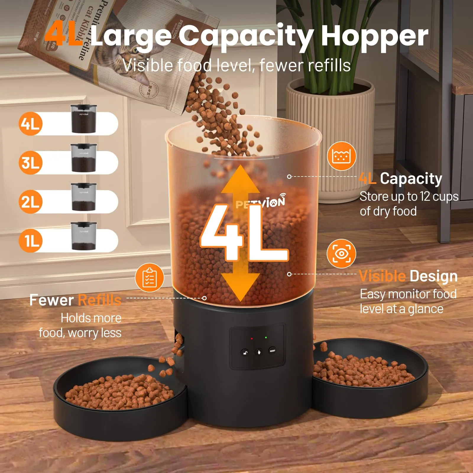 PETVION Distributore Automatico di Cibo per Gatti e Cani, WiFi 2.4G, 4L, Doppia Ciotola - immagine 6