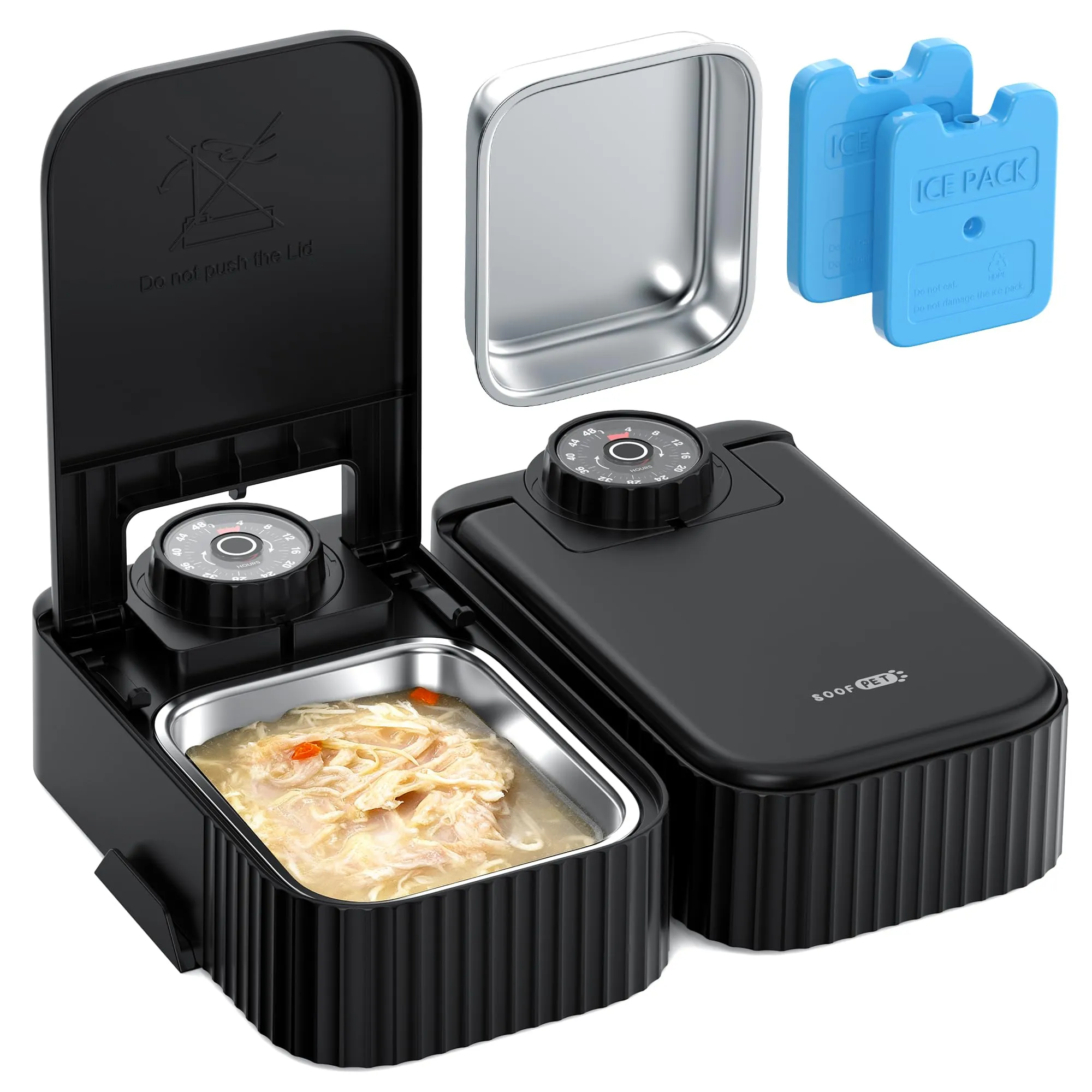 SOOFPET Distributore Cibo Gatti Automatico con Timer 48 Ore e Ciotola in Acciaio Inossidabile per Alimenti Secchi e Umidi, Nero, F22-S - immagine 1