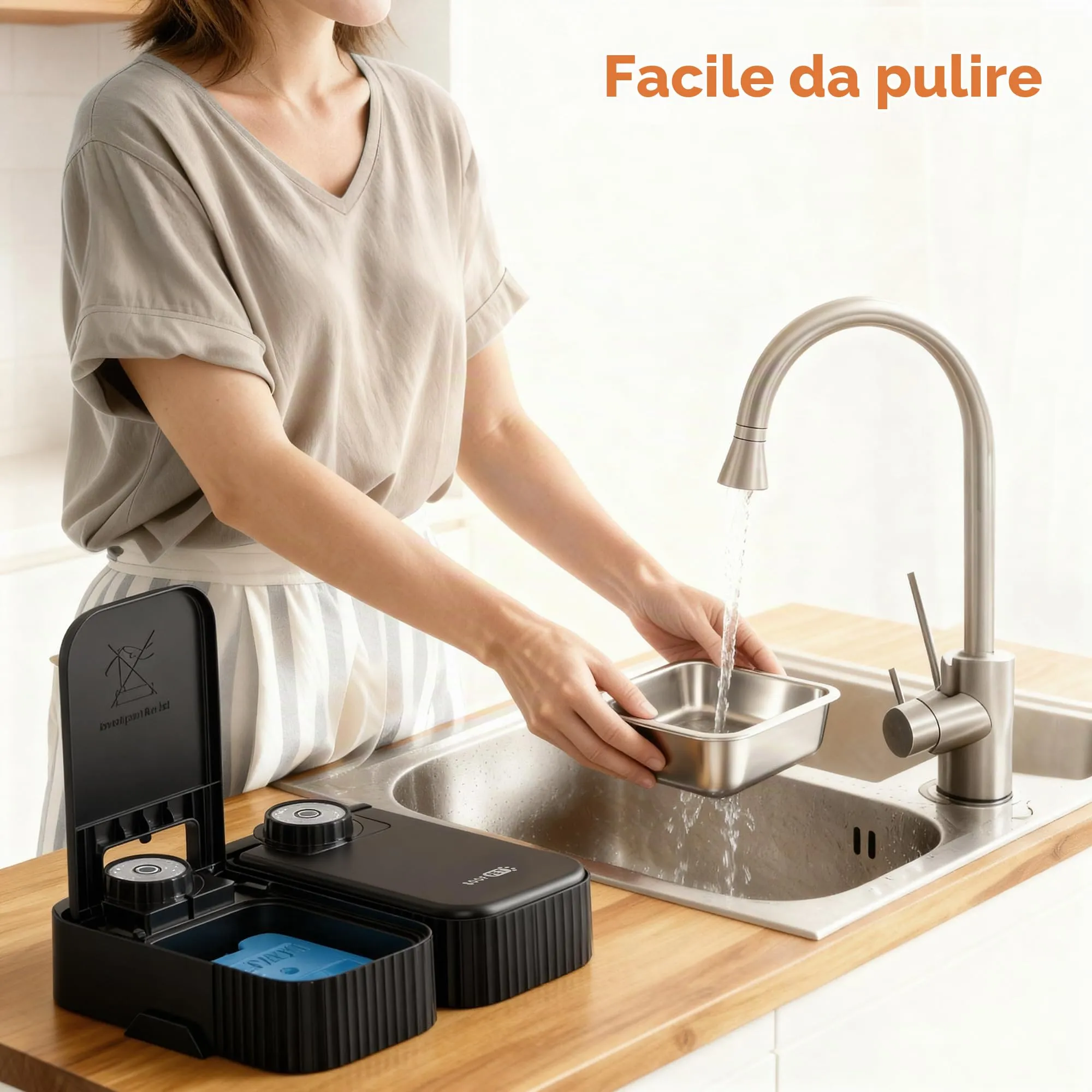 SOOFPET Distributore Cibo Gatti Automatico con Timer 48 Ore e Ciotola in Acciaio Inossidabile per Alimenti Secchi e Umidi, Nero, F22-S - immagine 8