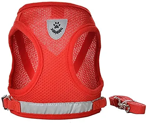 FEimaX Set Imbracatura e Guinzaglio per Cani e Gatti, Imbottita, Traspirante, Riflettente, Taglia M (Torace 35-40cm), Rosso - immagine 2