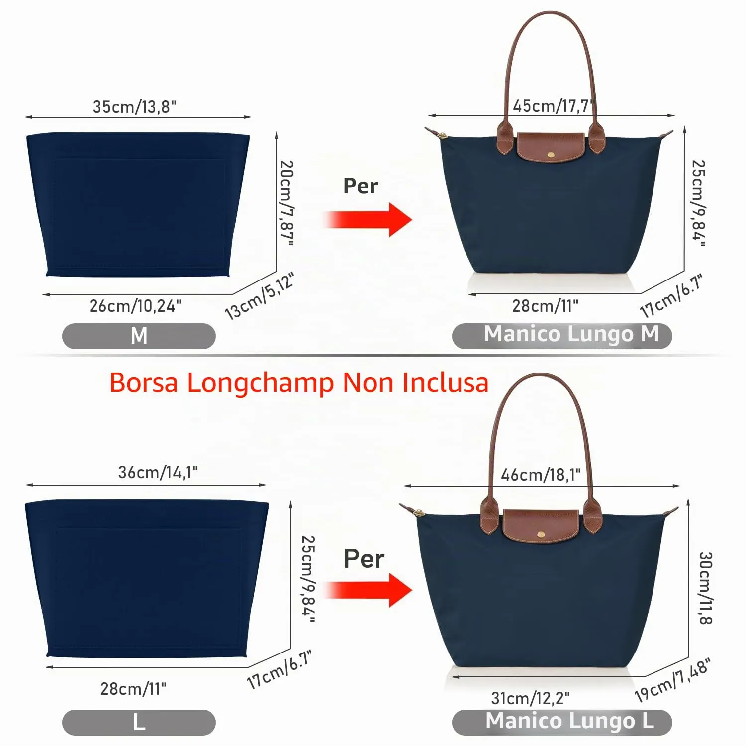 ZOLGINAH Organizer in Feltro per Longchamp Le Pliage, Blu, L - immagine 2