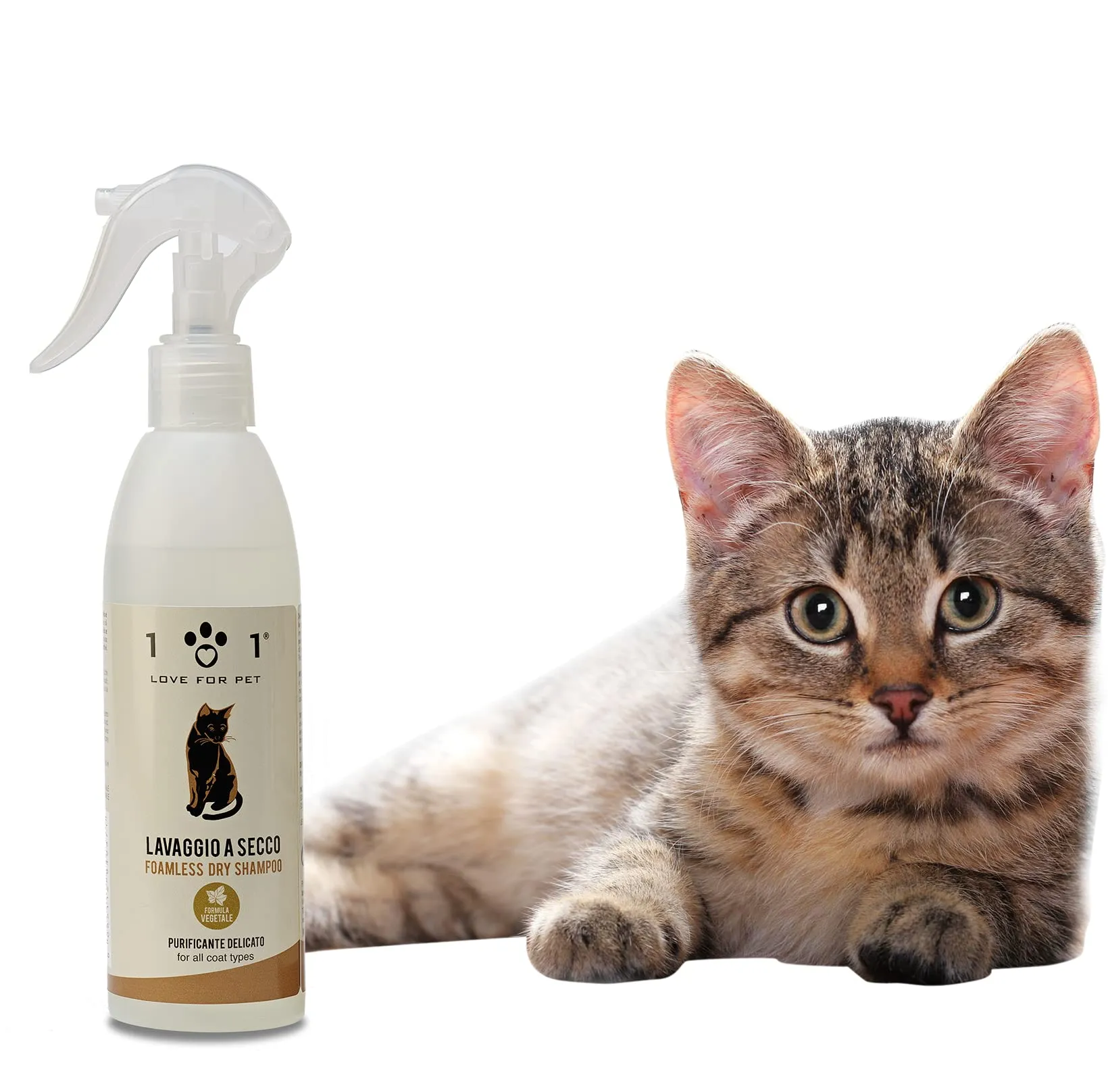 101 love for pet Shampoo a Secco Naturale e Vegetale per Gatto, Linea 101 (250ml) - immagine 1