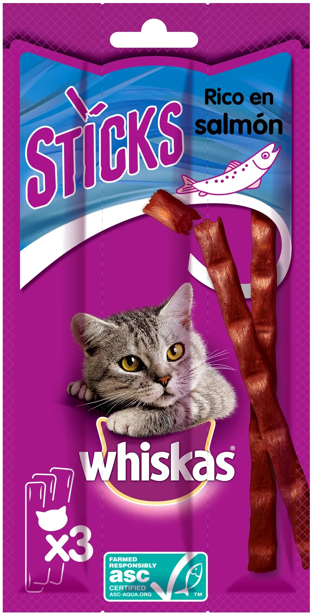 Whiskas Snack per Gatto, Sticks al Salmone, 28 Confezioni da 18g - immagine 2