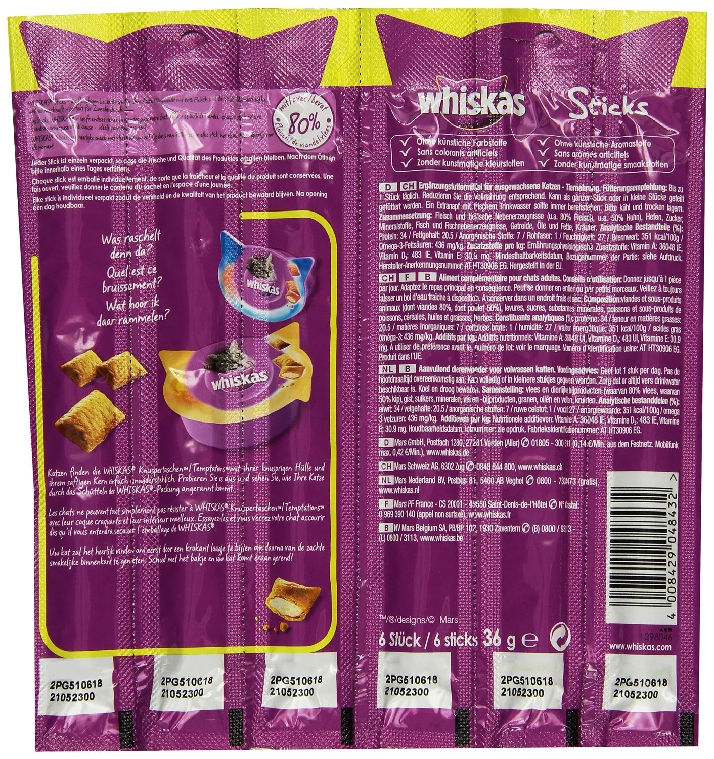 Whiskas Snack per Gatti Sticks, 36 g (Confezione da 14) - immagine 3