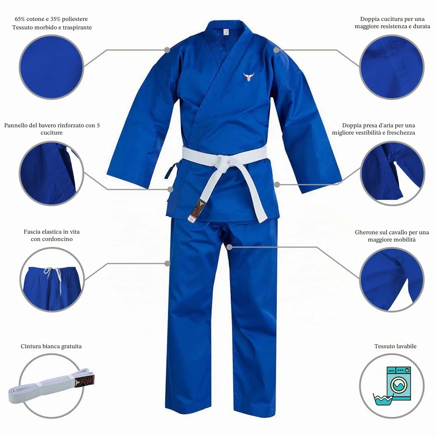 Mytra Fusion Karate Gi Adulto con Cintura, 200g, Blu, 2/150 - immagine 2