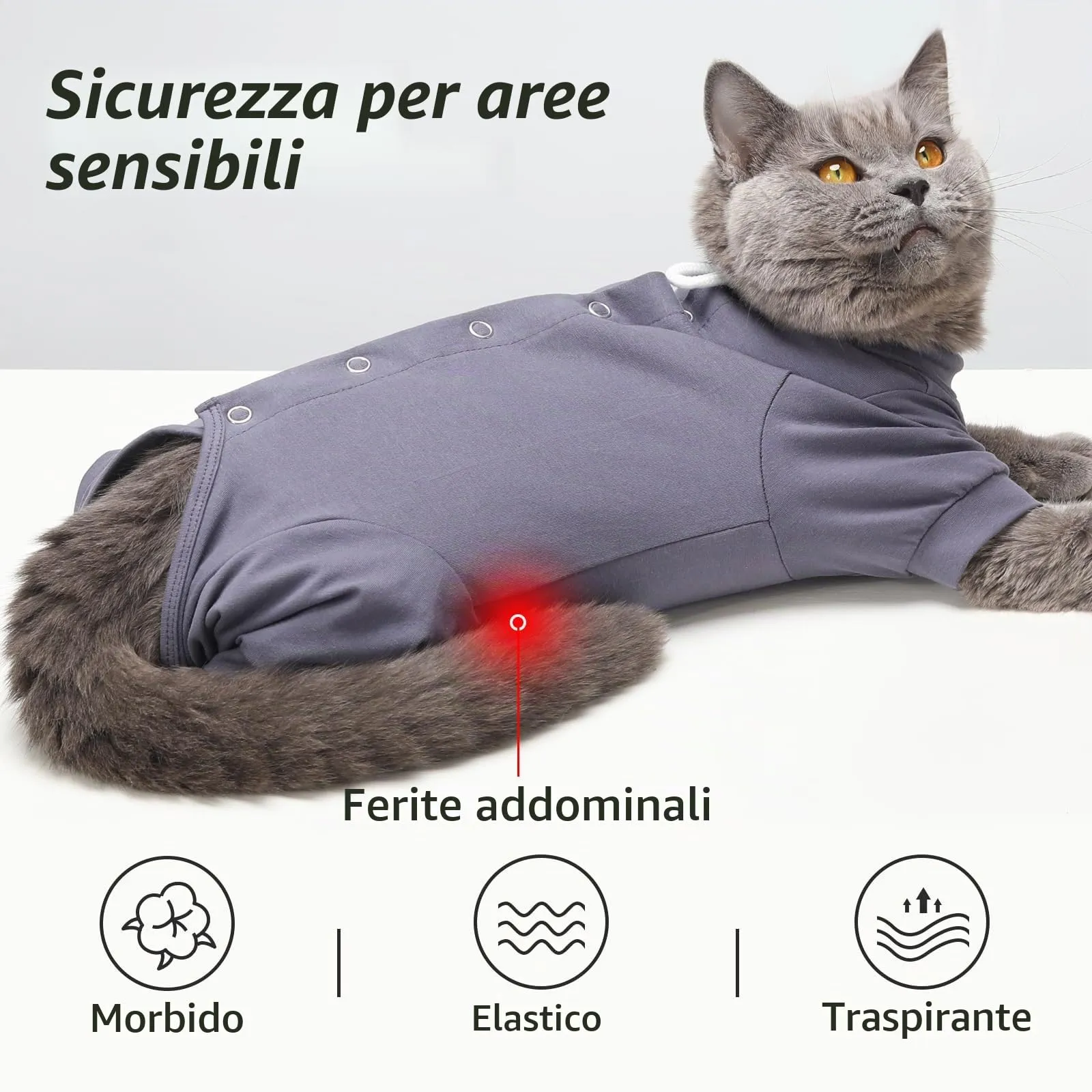HEYWEAN Tutina Post Operatorio per Gatto, Pigiama Manica Lunga Body Chirurgico per Sterilizzazione, Taglia L, Grigio - immagine 4