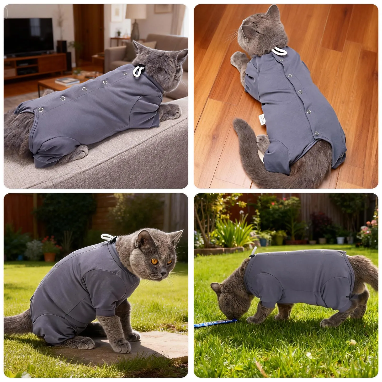 HEYWEAN Tutina Post Operatorio per Gatto, Pigiama Manica Lunga Body Chirurgico per Sterilizzazione, Taglia L, Grigio - immagine 7