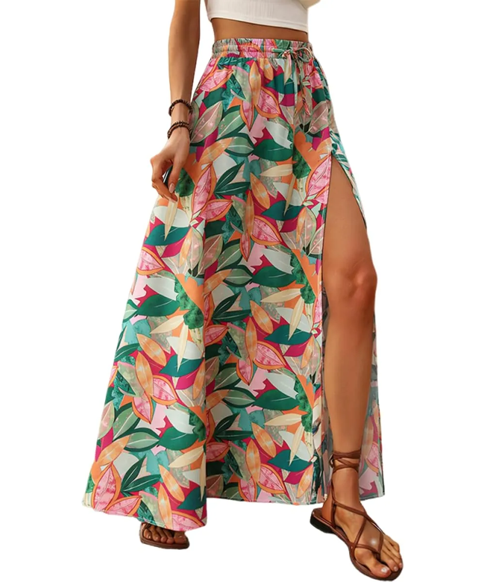 ABINGOO Gonna Lunga Donna Estiva Boho a Linea A Vita Alta con Spacco Floreale - immagine 1