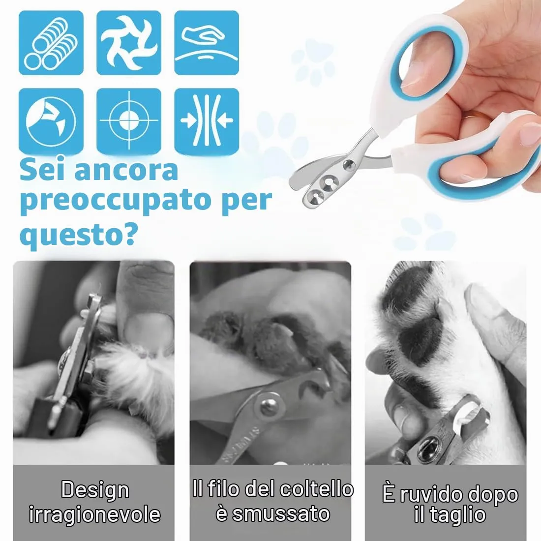 OIXEYA Tagliaunghie Professionale per Gatti in Acciaio Inossidabile con Doppio Foro di Posizionamento, Blu - immagine 3
