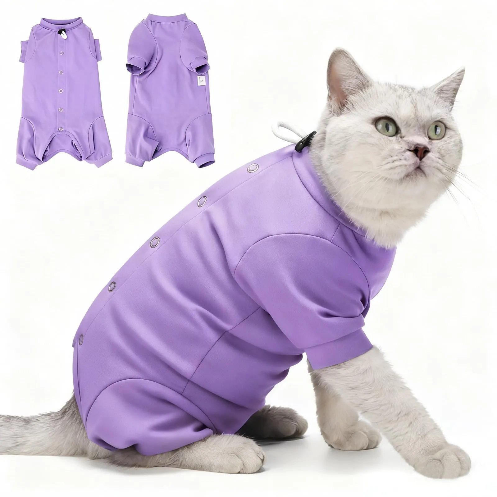 HEYWEAN Tutina Post Operatorio per Gatto, Pigiama Manica Lunga Body Chirurgico per Sterilizzazione, Taglia L, Viola - immagine 1