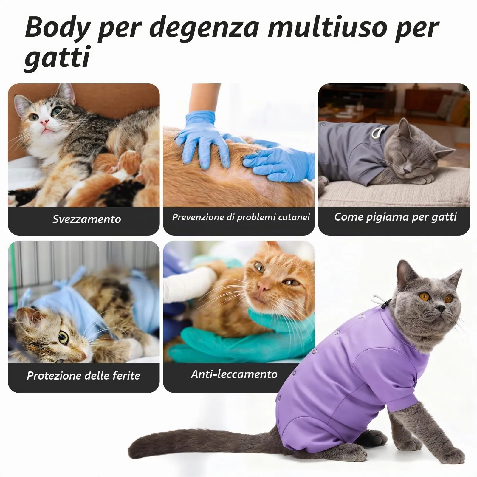 HEYWEAN Tutina Post Operatorio per Gatto, Pigiama Manica Lunga Body Chirurgico per Sterilizzazione, Taglia L, Viola - immagine 6