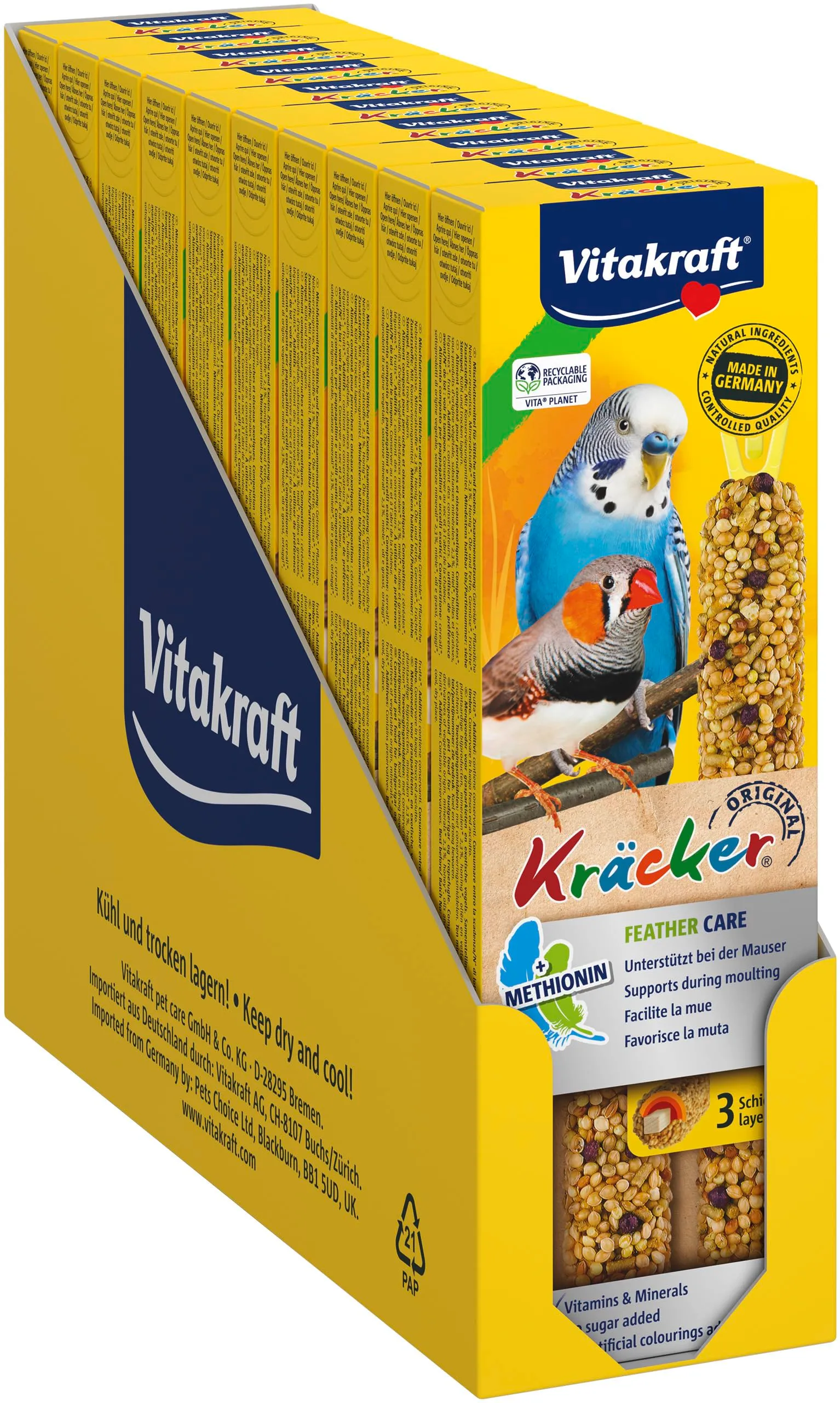 Vitakraft Kräcker Bastoncini per Pappagallini Ondulati, a Sostegno della Muta, con Vitamine e Minerali, senza Zuccheri Aggiunti (10x 60g) - immagine 1