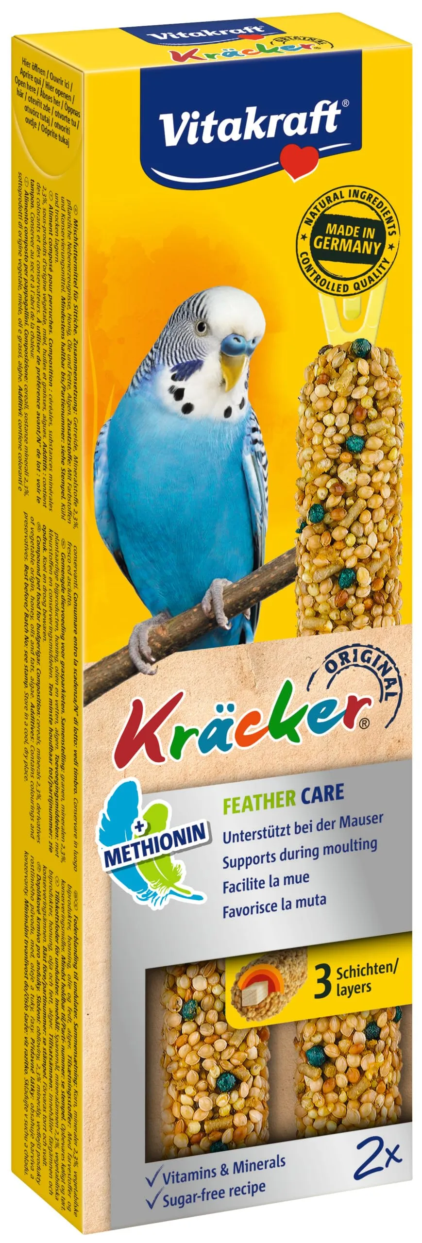 Vitakraft Kräcker Bastoncini per Pappagallini Ondulati, a Sostegno della Muta, con Vitamine e Minerali, senza Zuccheri Aggiunti (10x 60g) - immagine 2