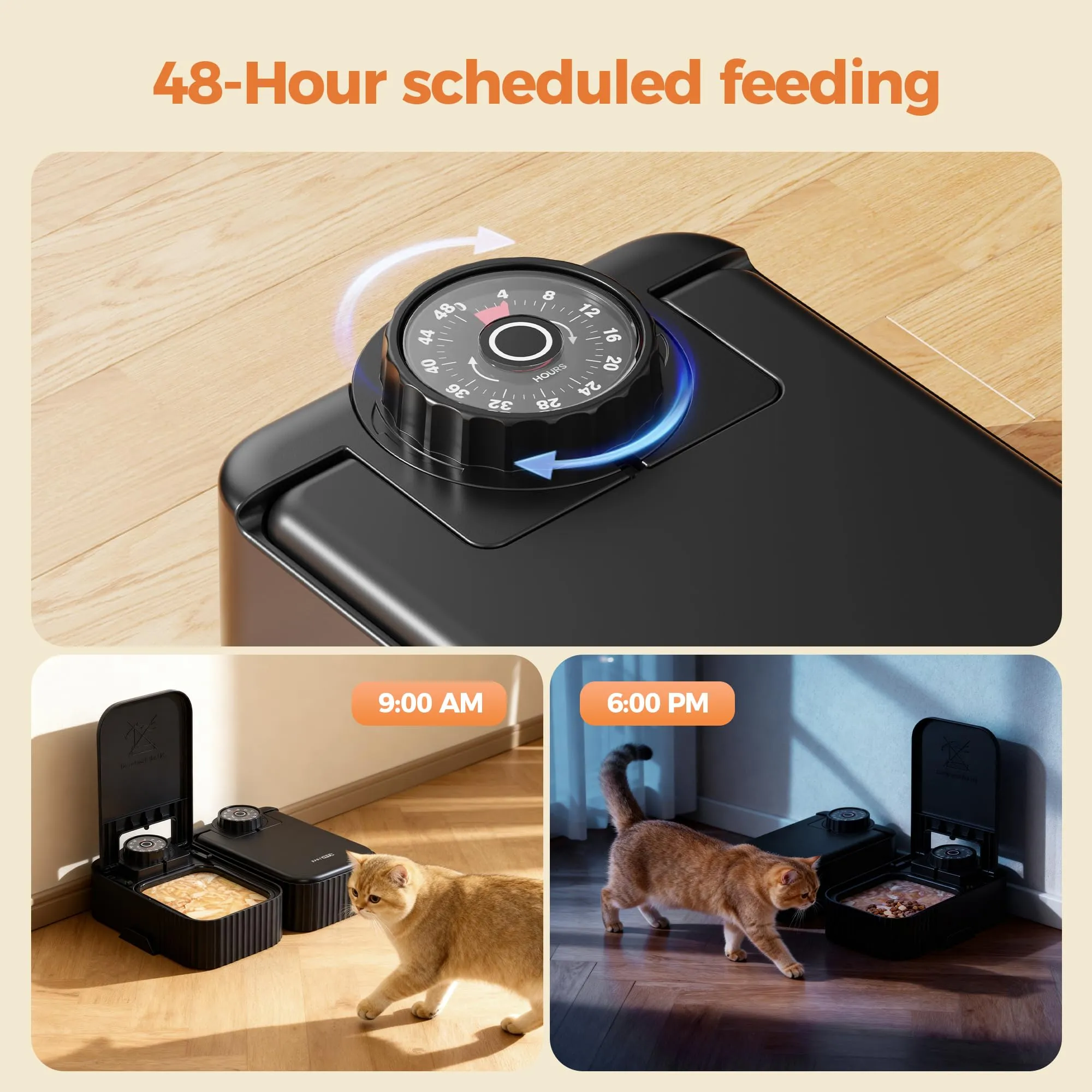 SOOFPET Distributore Automatico Cibo Gatti Umido e Secco con Timer 48 Ore, Dosatore Crocchette senza Fili, 350g per Pasto, Nero - immagine 4