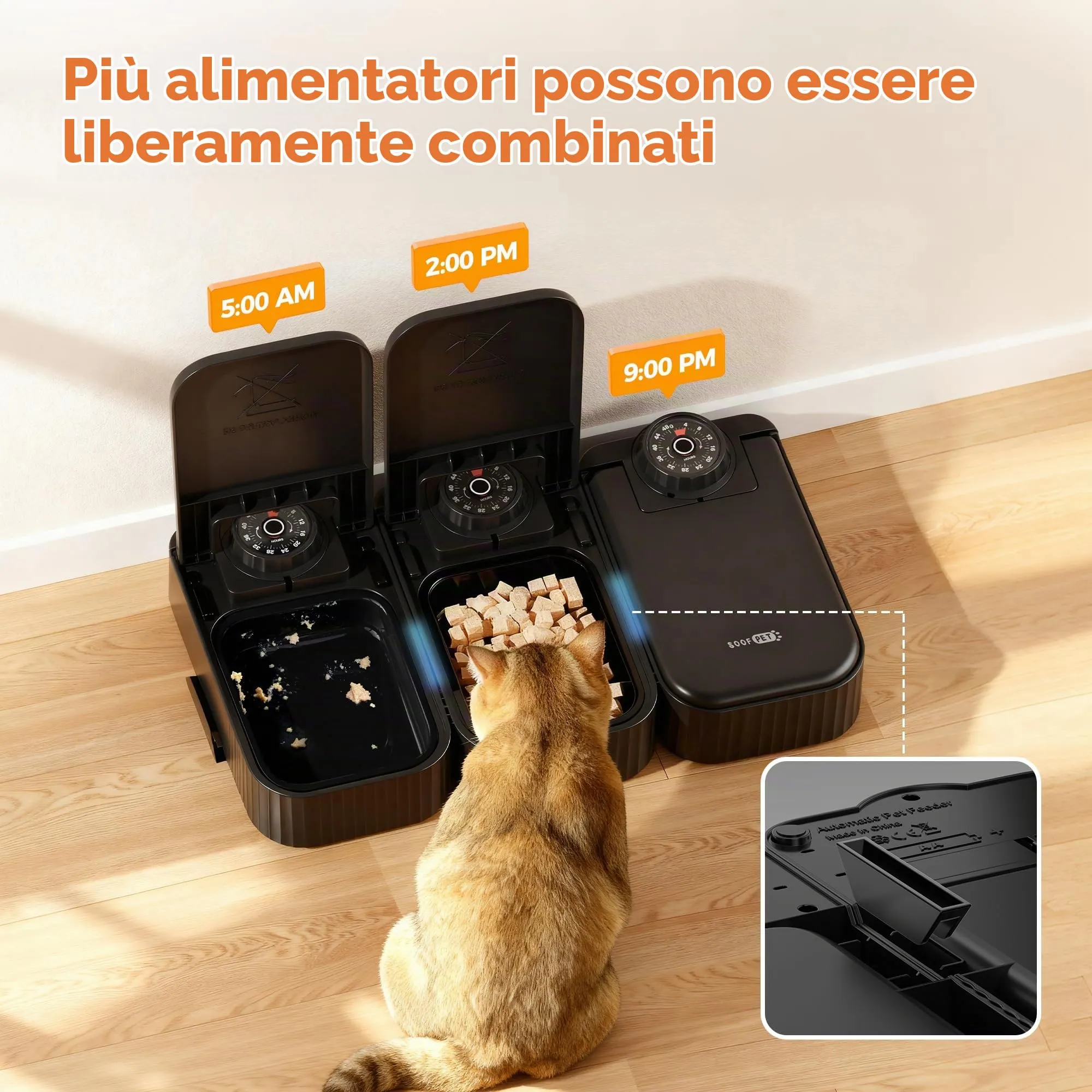 SOOFPET Distributore Automatico Cibo Gatti Umido e Secco con Timer 48 Ore, Dosatore Crocchette senza Fili, 350g per Pasto, Nero - immagine 5