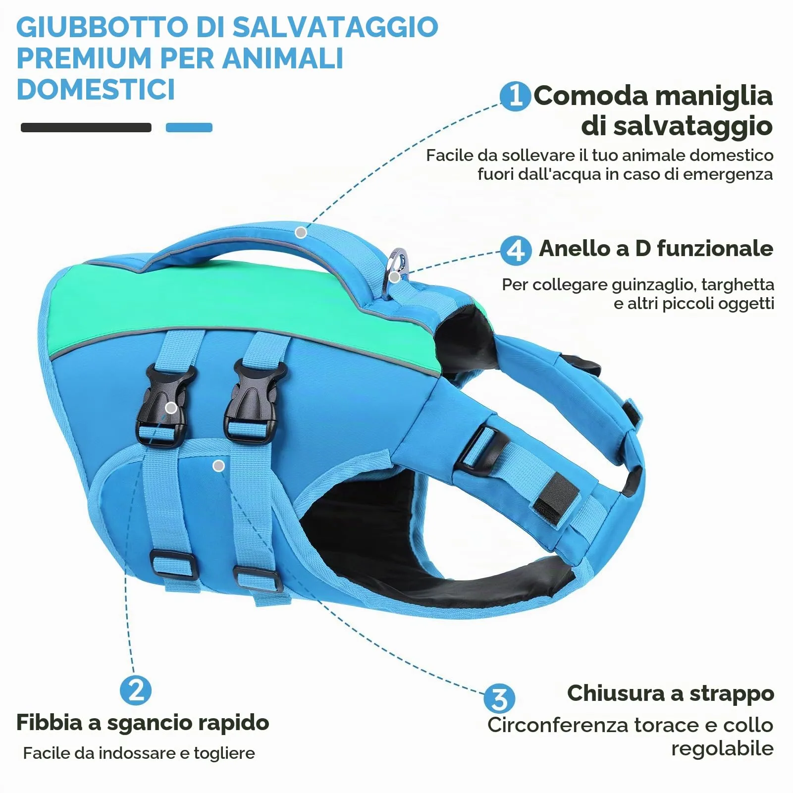 Queenmore Giubbotto Salvagente per Cani, XL, Blu - immagine 2