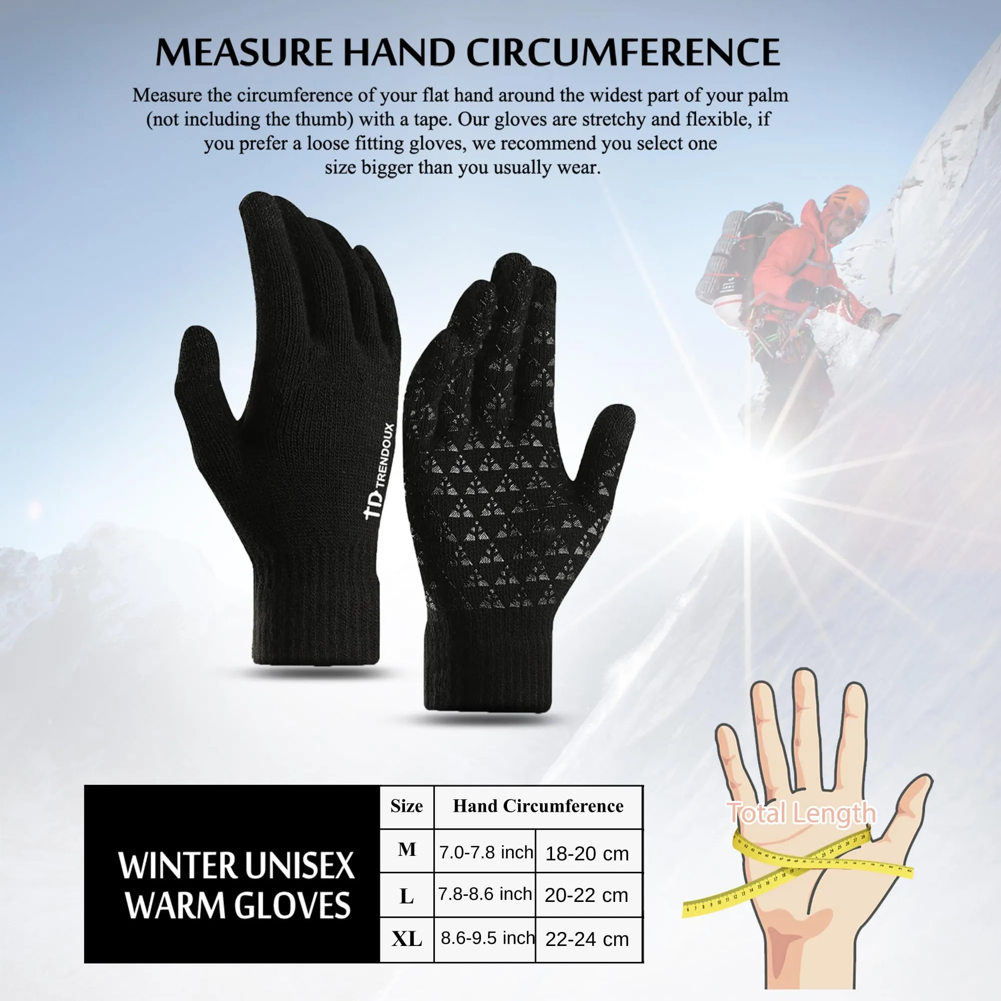 TRENDOUX Guanti Invernali Touchscreen Unisex, Nero, Taglia S - immagine 5