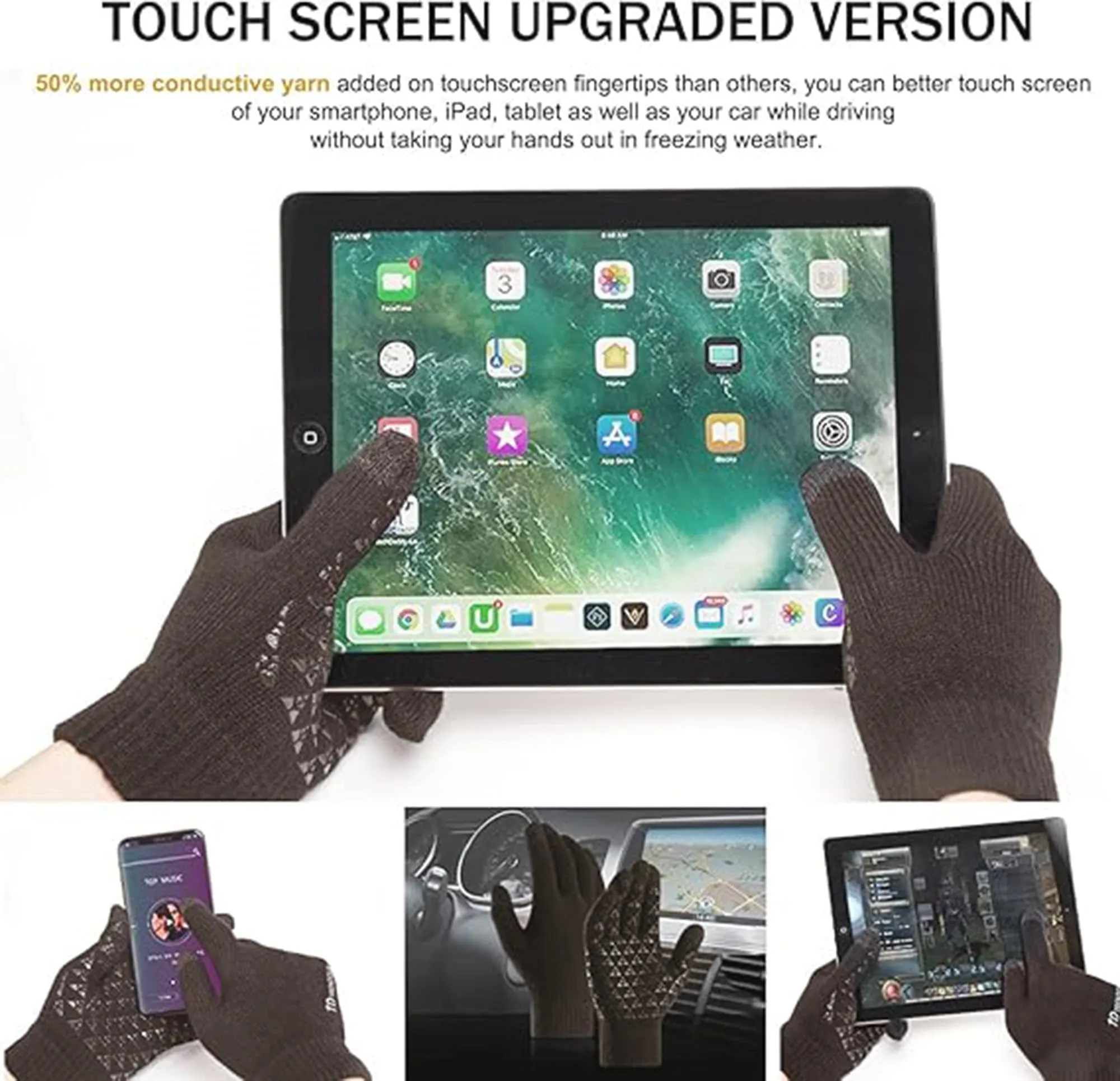 TRENDOUX Guanti invernali touch screen per uomo e donna, Ravenblack, S - immagine 2