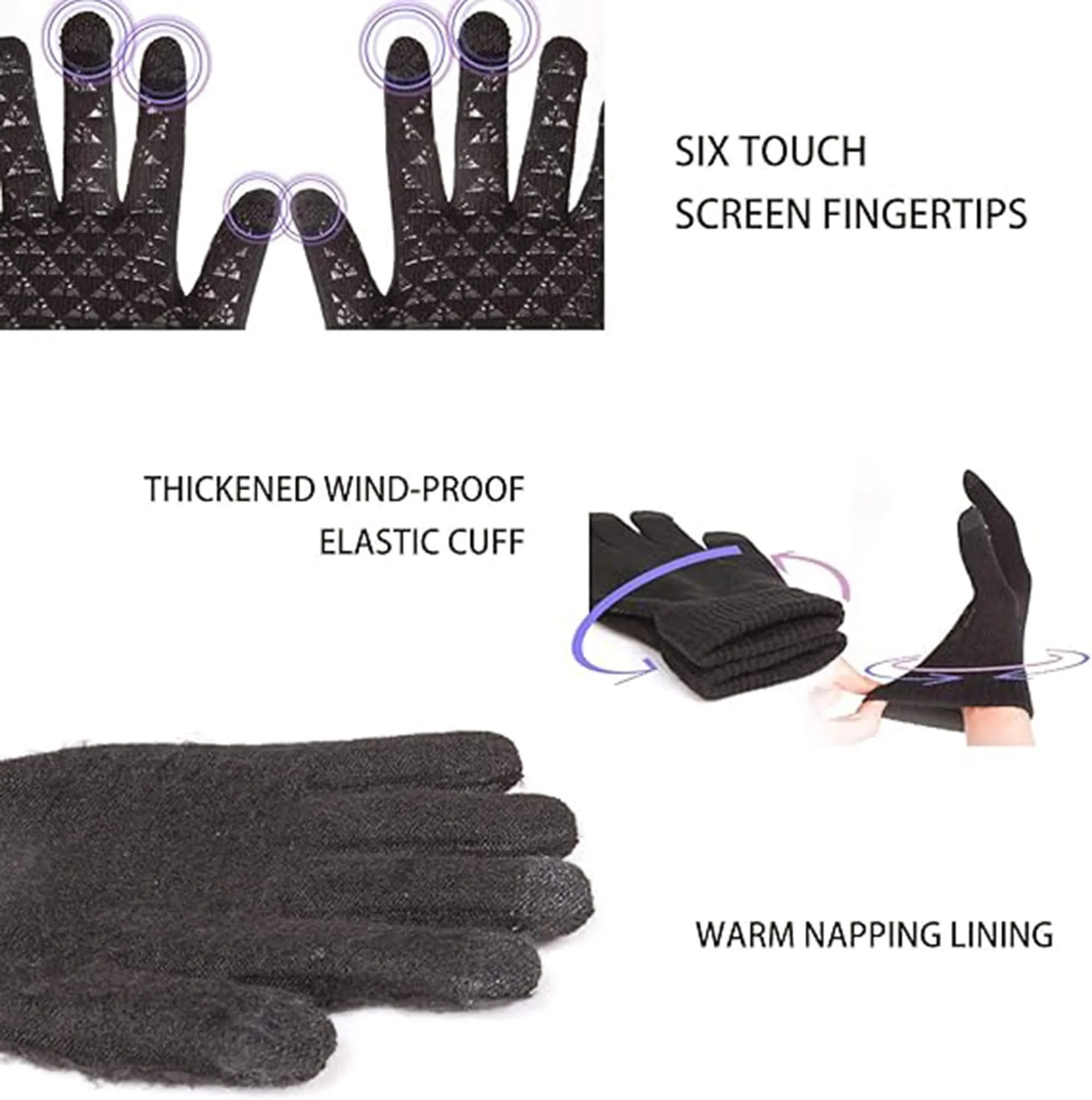 TRENDOUX Guanti invernali touch screen per uomo e donna, Ravenblack, S - immagine 4