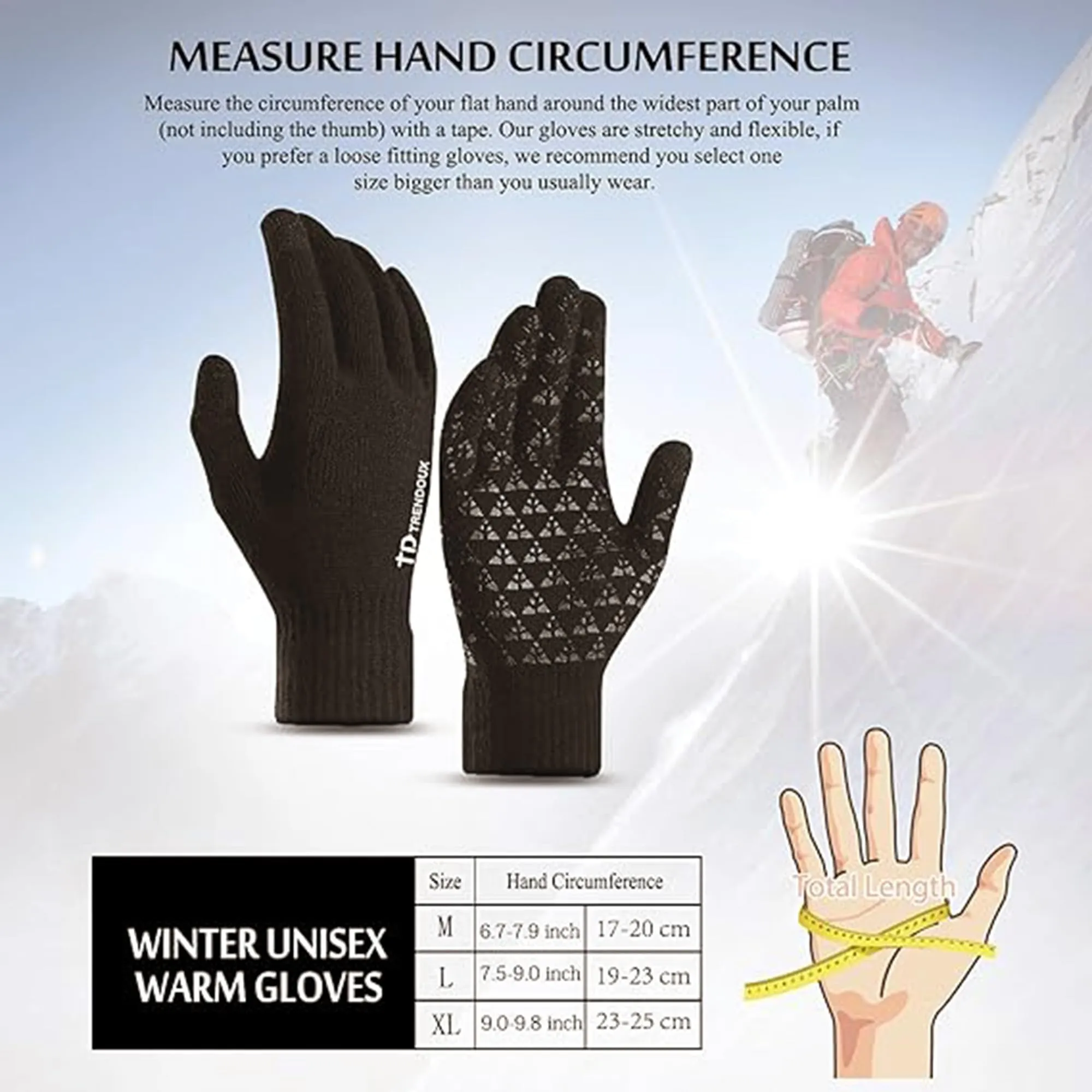 TRENDOUX Guanti invernali touch screen per uomo e donna, Ravenblack, S - immagine 5
