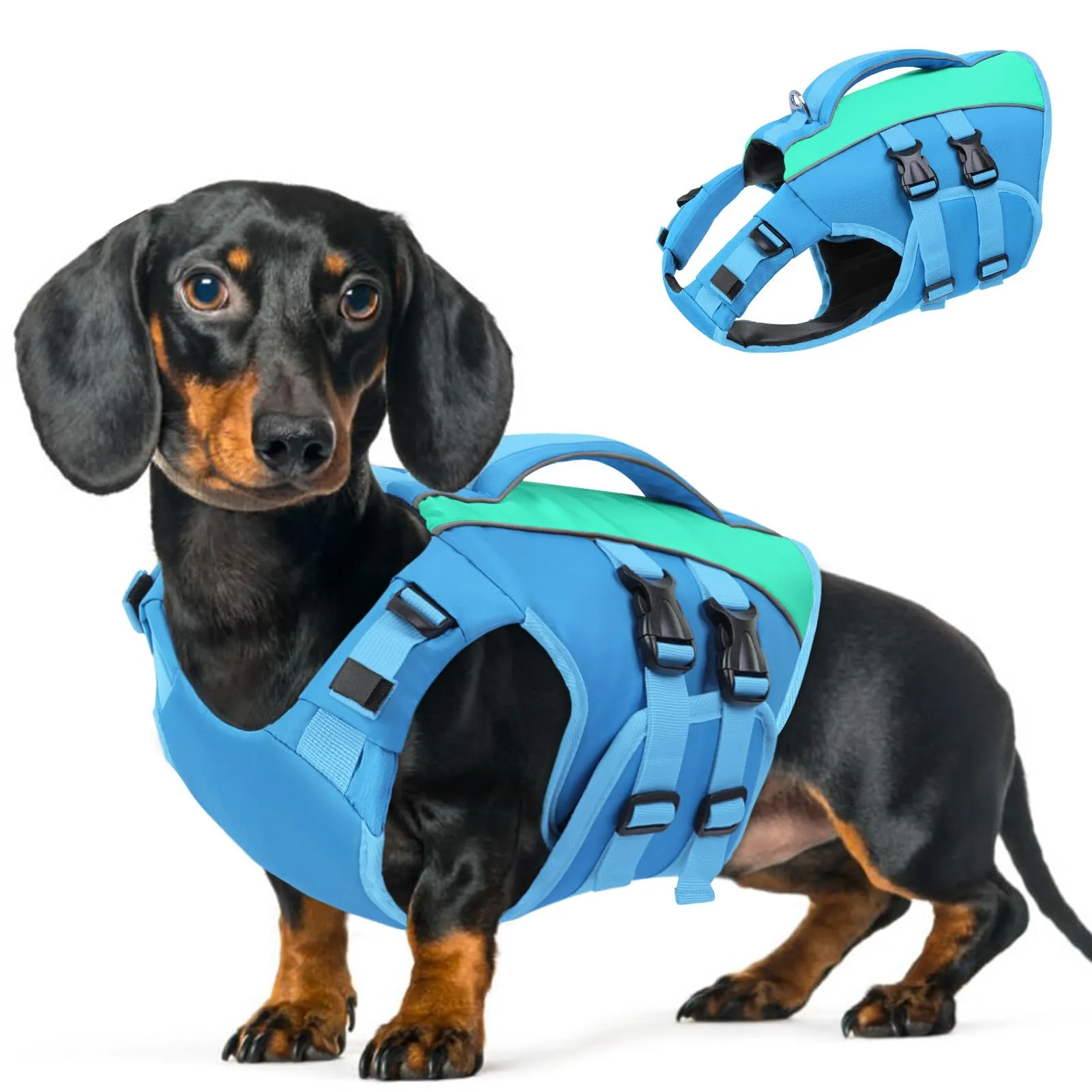 Queenmore Giubbotto Salvagente Cane, Ripstop con Maniglia di Salvataggio, Blu, S - immagine 1