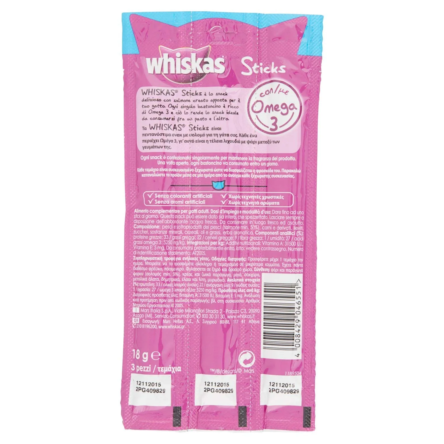 Whiskas Sticks per Gatti con Salmone, 3 Pezzi, 18g - immagine 3