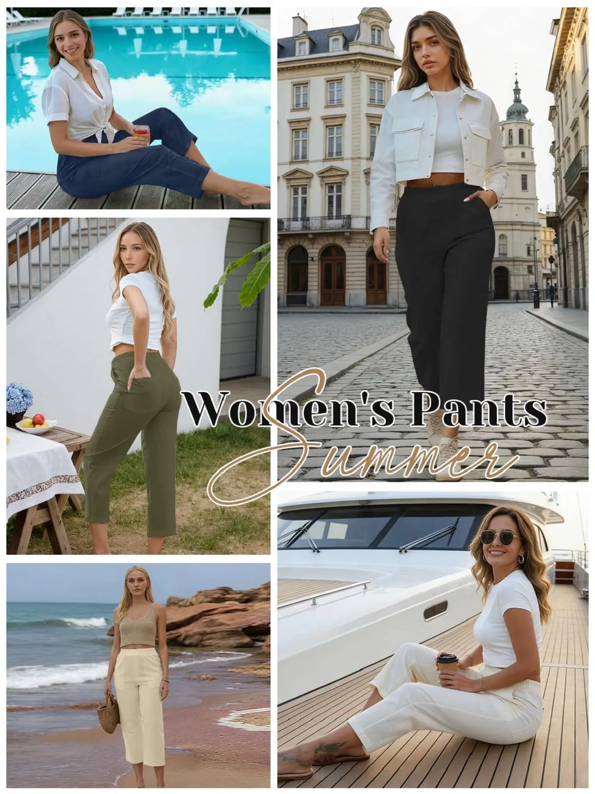 CheChury Pantaloni Donna 7/8 in Lino e Cotone, Larghi a Vita Alta con Tasche - immagine 7
