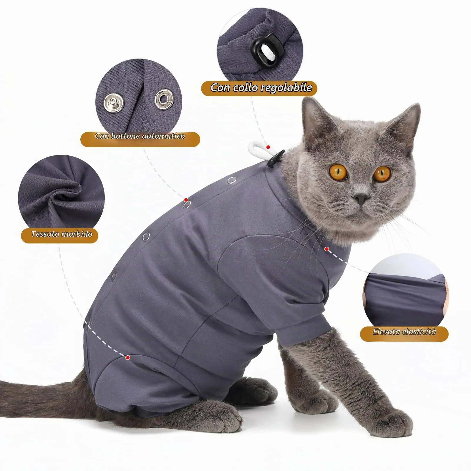 HEYWEAN Tutina Post Operatorio per Gatti, Pigiama Manica Lunga Post Intervento, Body Chirurgico per Gatti Sterilizzati, Taglia M, Grigio - immagine 2