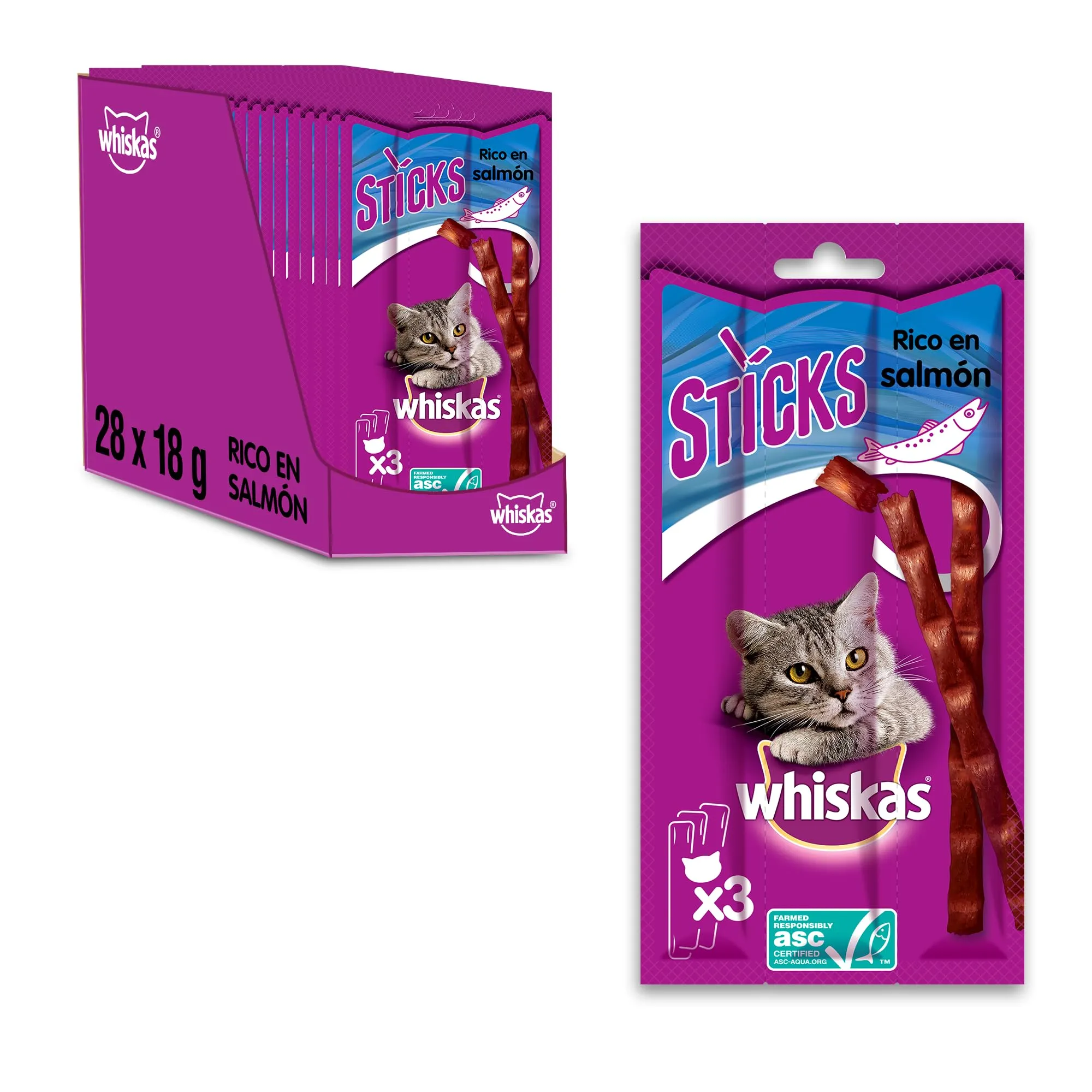 Whiskas Snack per Gatti Sticks Salmone 36 g (Confezione da 14) - immagine 1