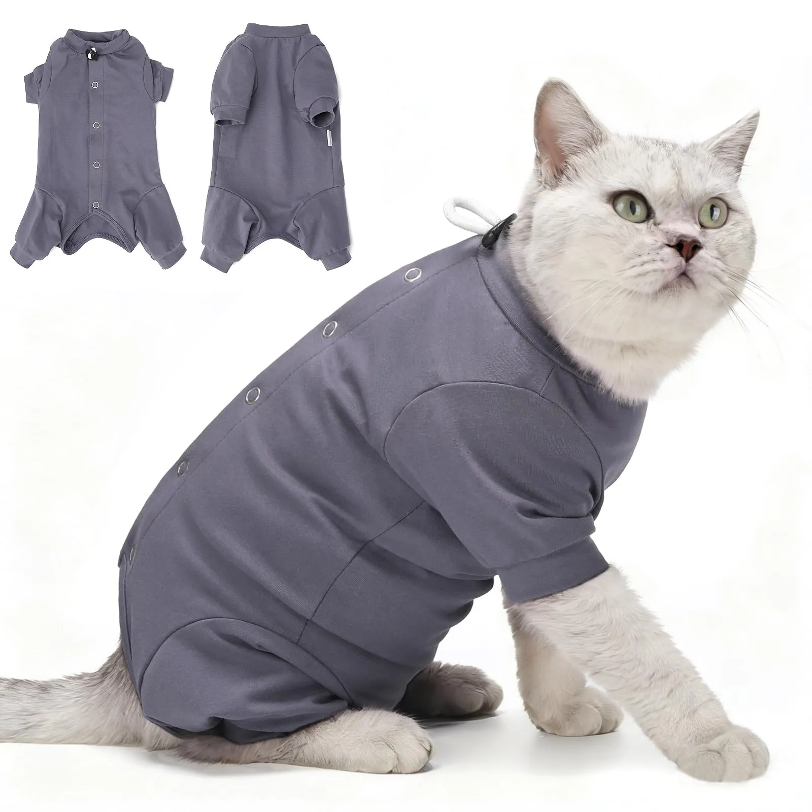 HEYWEAN Tutina Post Operatoria per Gatto, Pigiama Manica Lunga Body Chirurgico per Sterilizzazione, Taglia S, Grigio - immagine 1